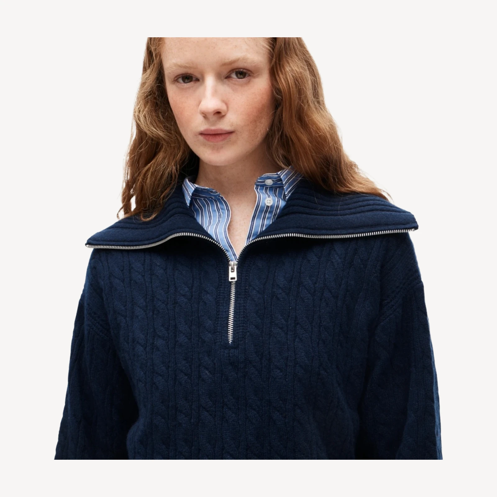 Cashmere quarter-zip sweater in cable knit