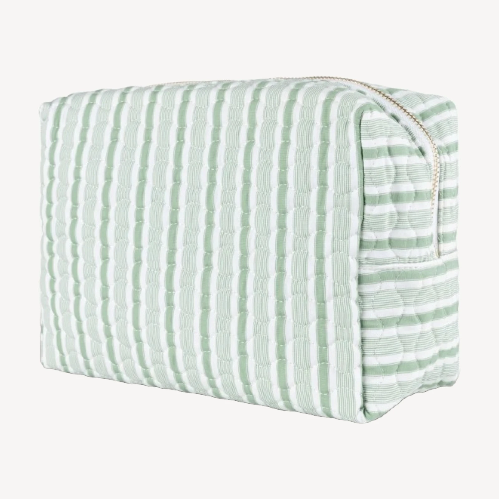 The Quilted Cosmetic Bag - Apple Green Stripe