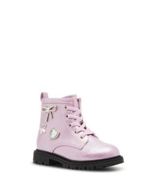 Steve Madden Girls' Thiggins Rhinestone Embellished Combat Boots Toddler, Little Kid