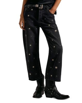 Free People Deep Trance Embroidered High Rise Jeans in Starry Night