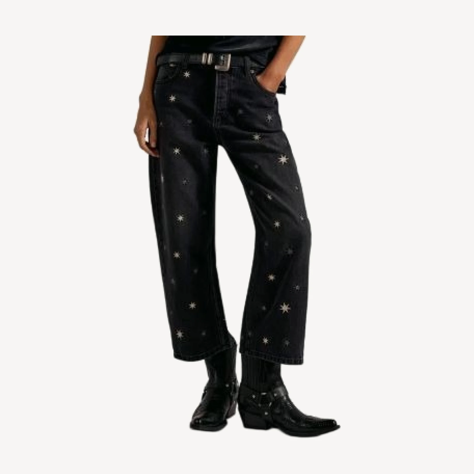 Free People Deep Trance Embroidered High Rise Jeans in Starry Night