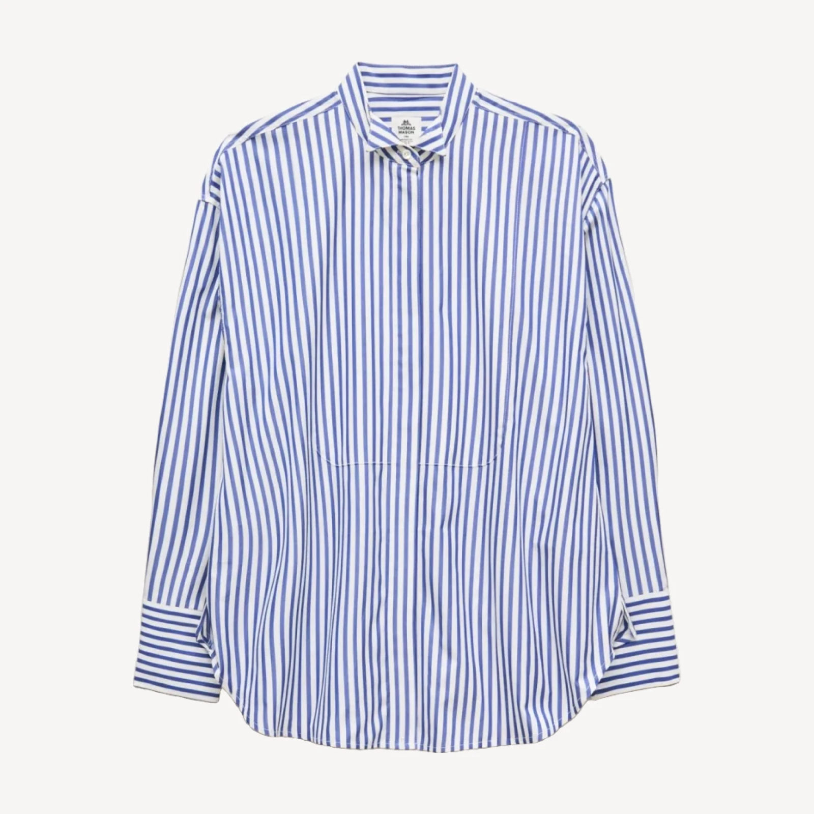 Tuxedo-bib button-up in striped Thomas Mason® cotton poplin