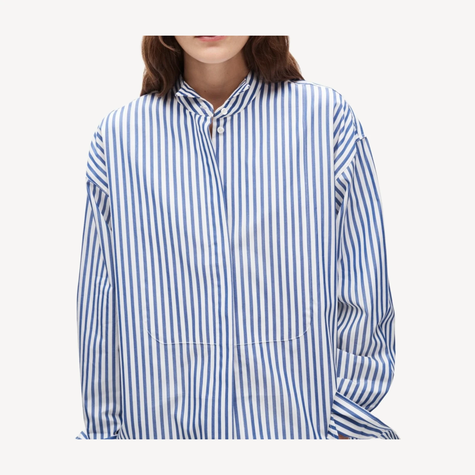 Tuxedo-bib button-up in striped Thomas Mason® cotton poplin