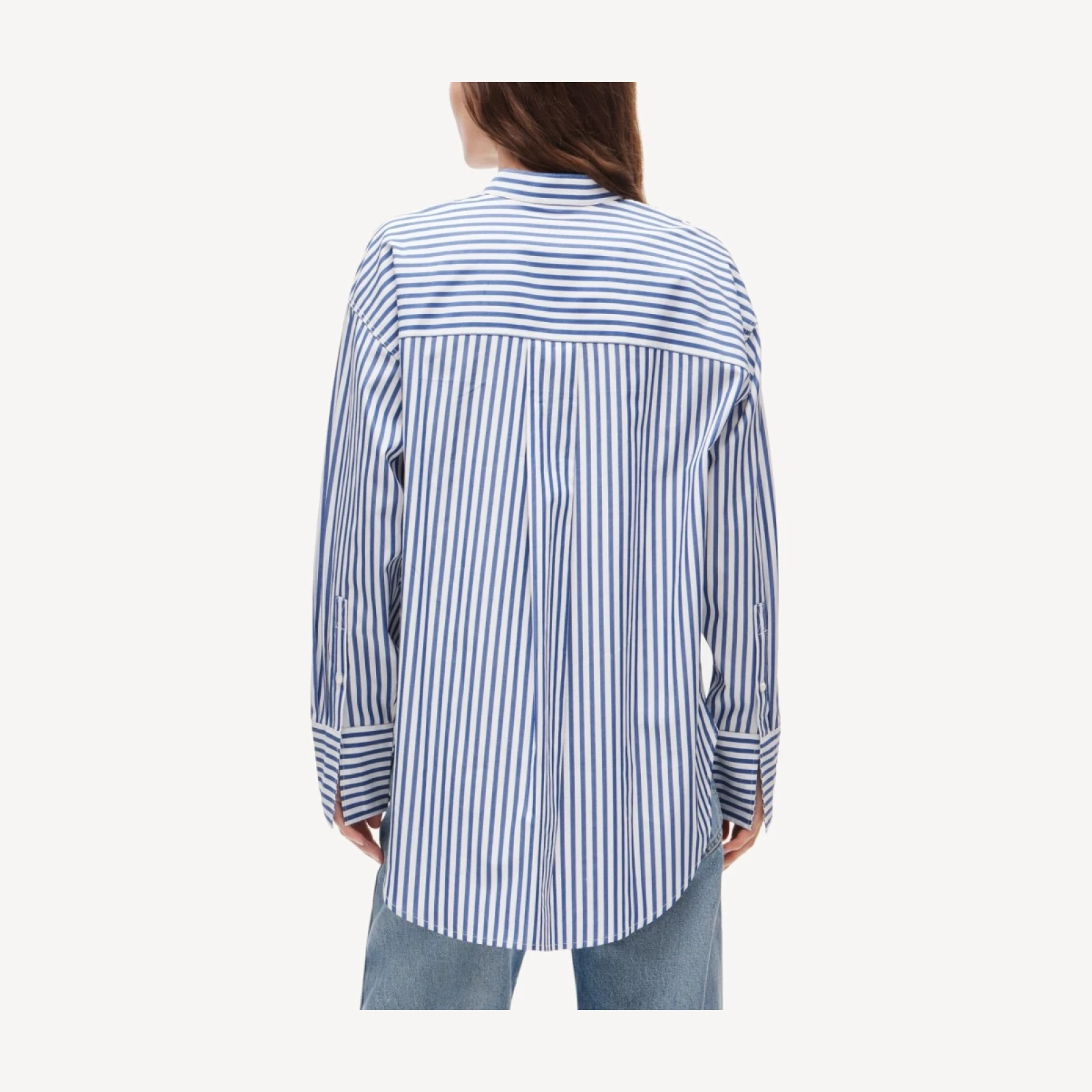 Tuxedo-bib button-up in striped Thomas Mason® cotton poplin