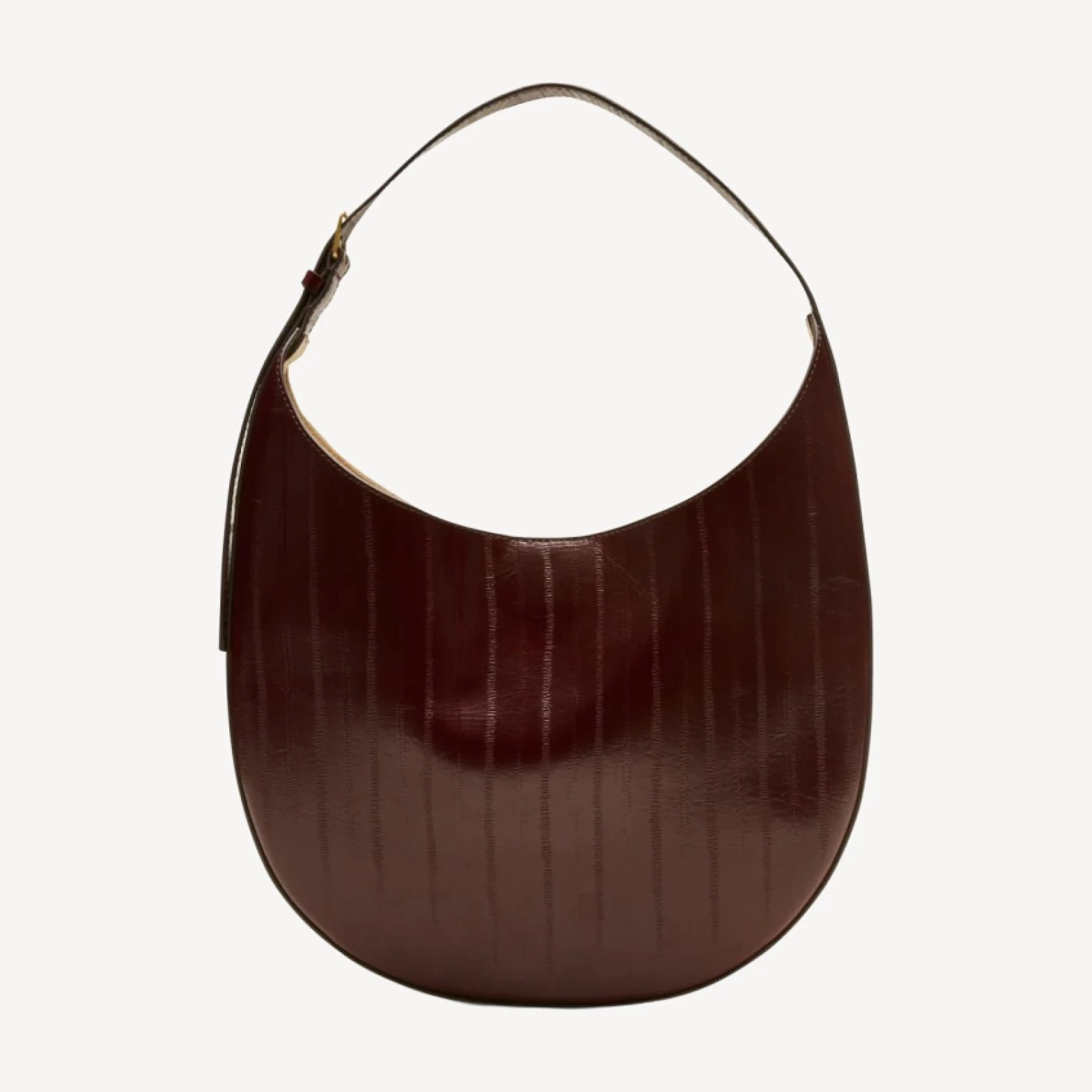 Round shoulder bag in eel-embossed leather