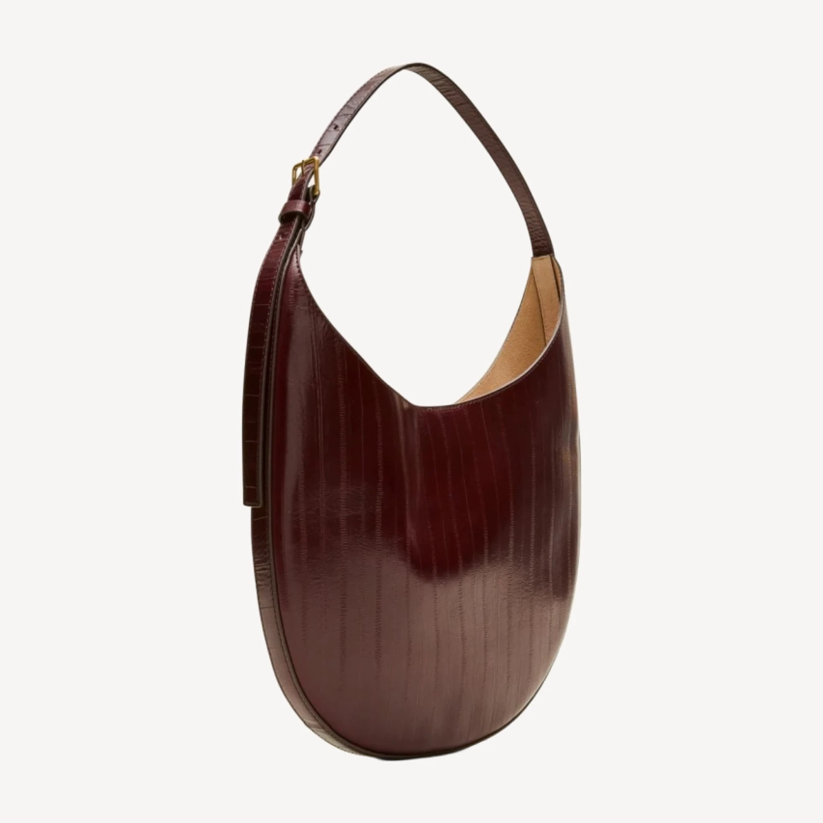 Round shoulder bag in eel-embossed leather