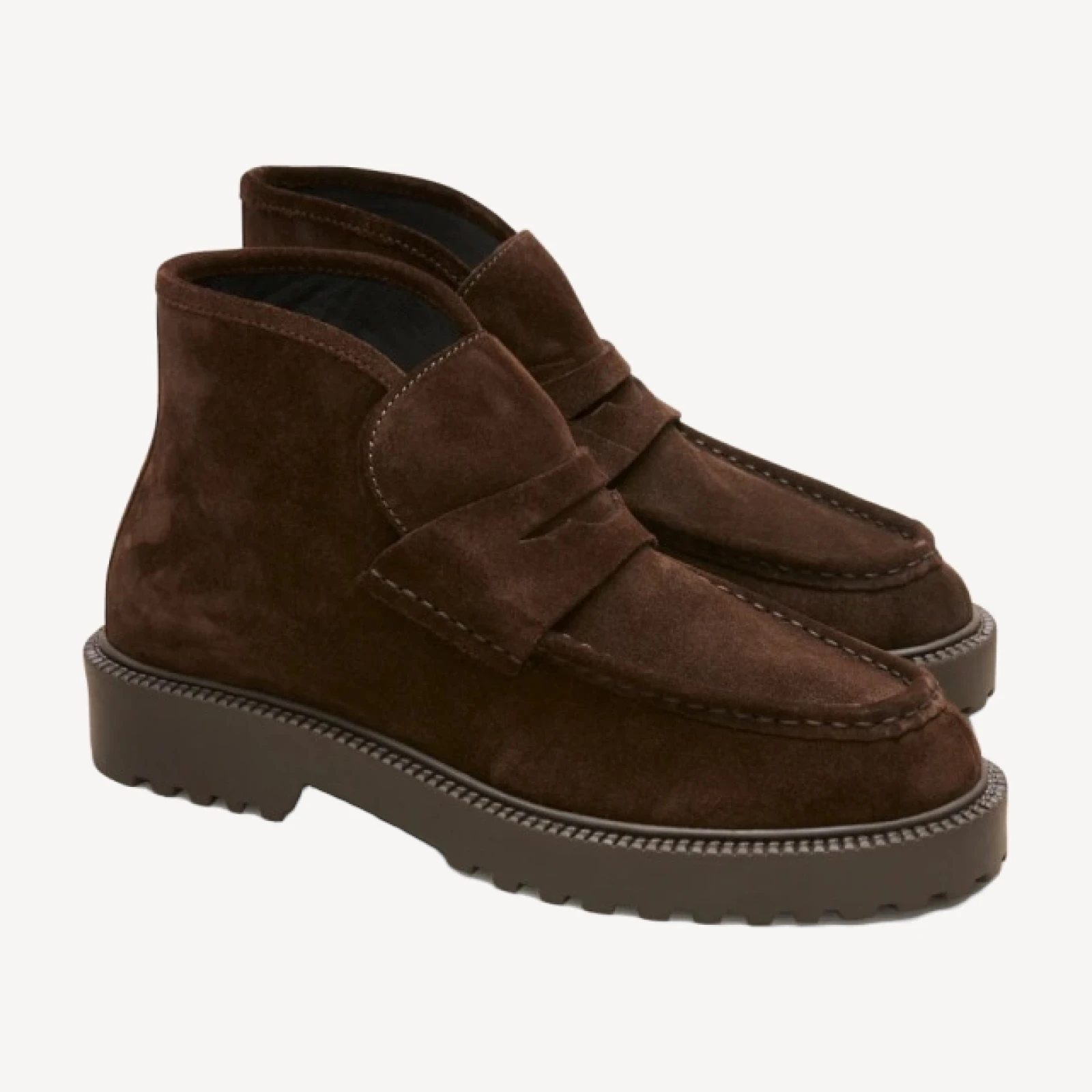 Lug-sole loafer boots in suede