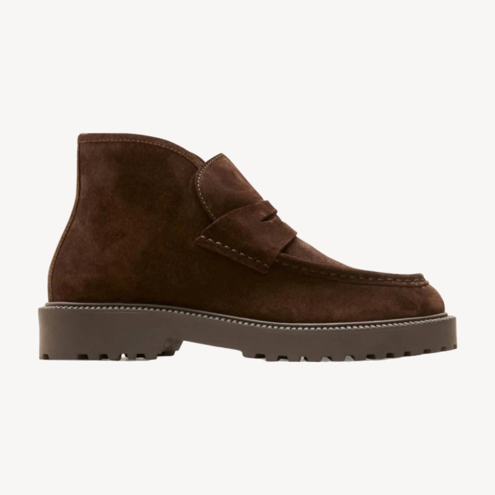 Lug-sole loafer boots in suede