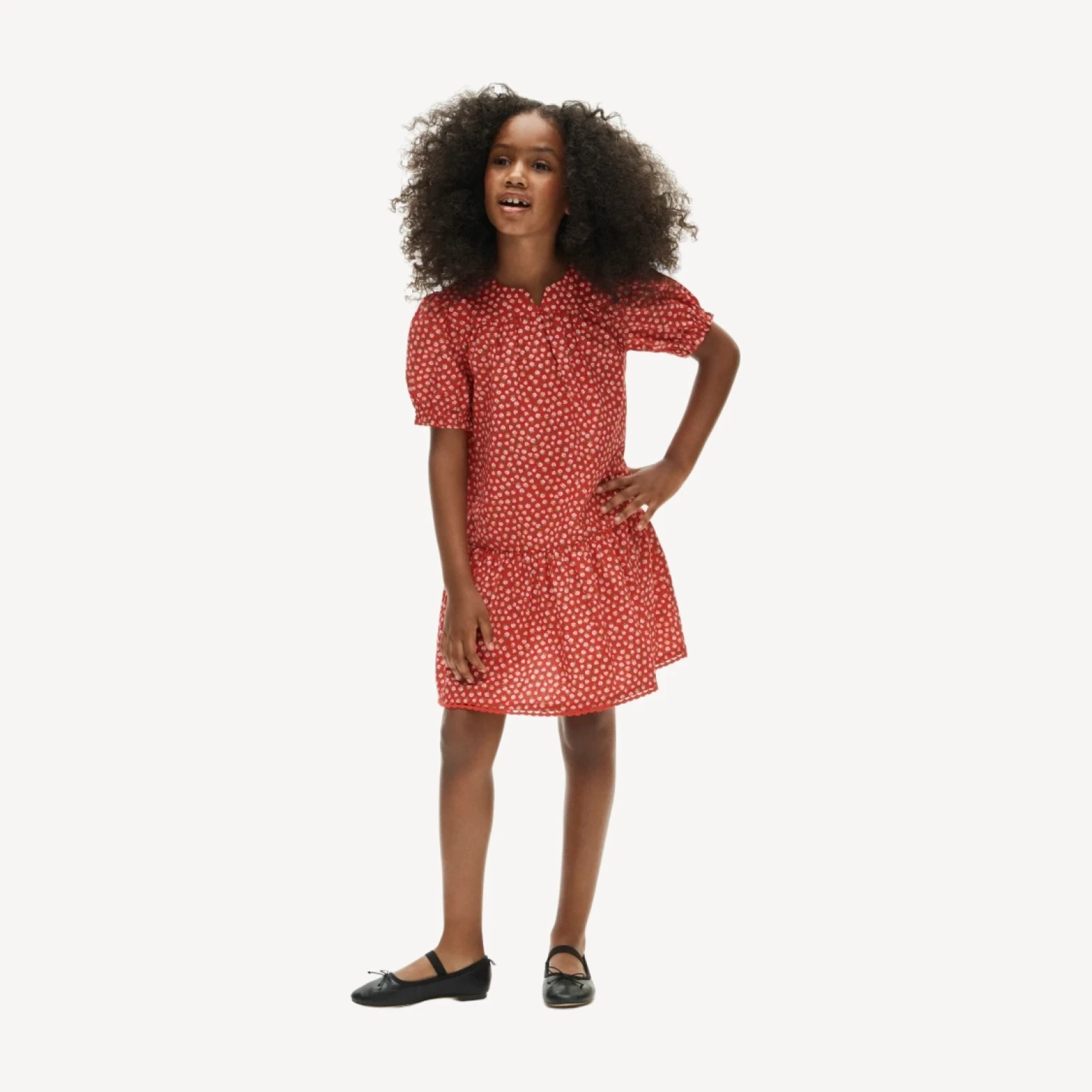 Girls' drop-waist dress in rosette floral