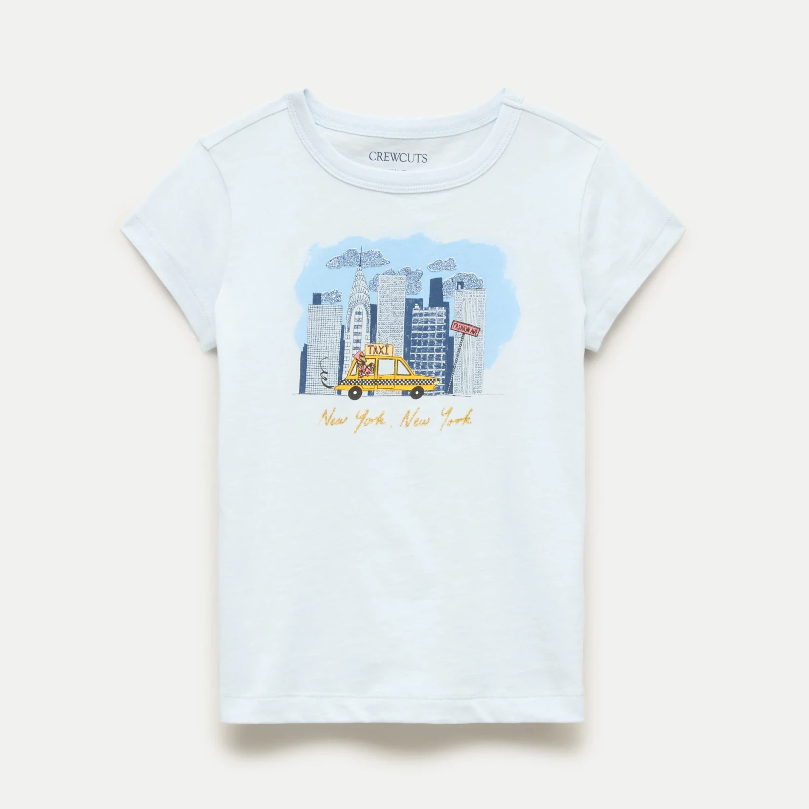 Girls' short-sleeve taxi graphic T-shirt with glitter