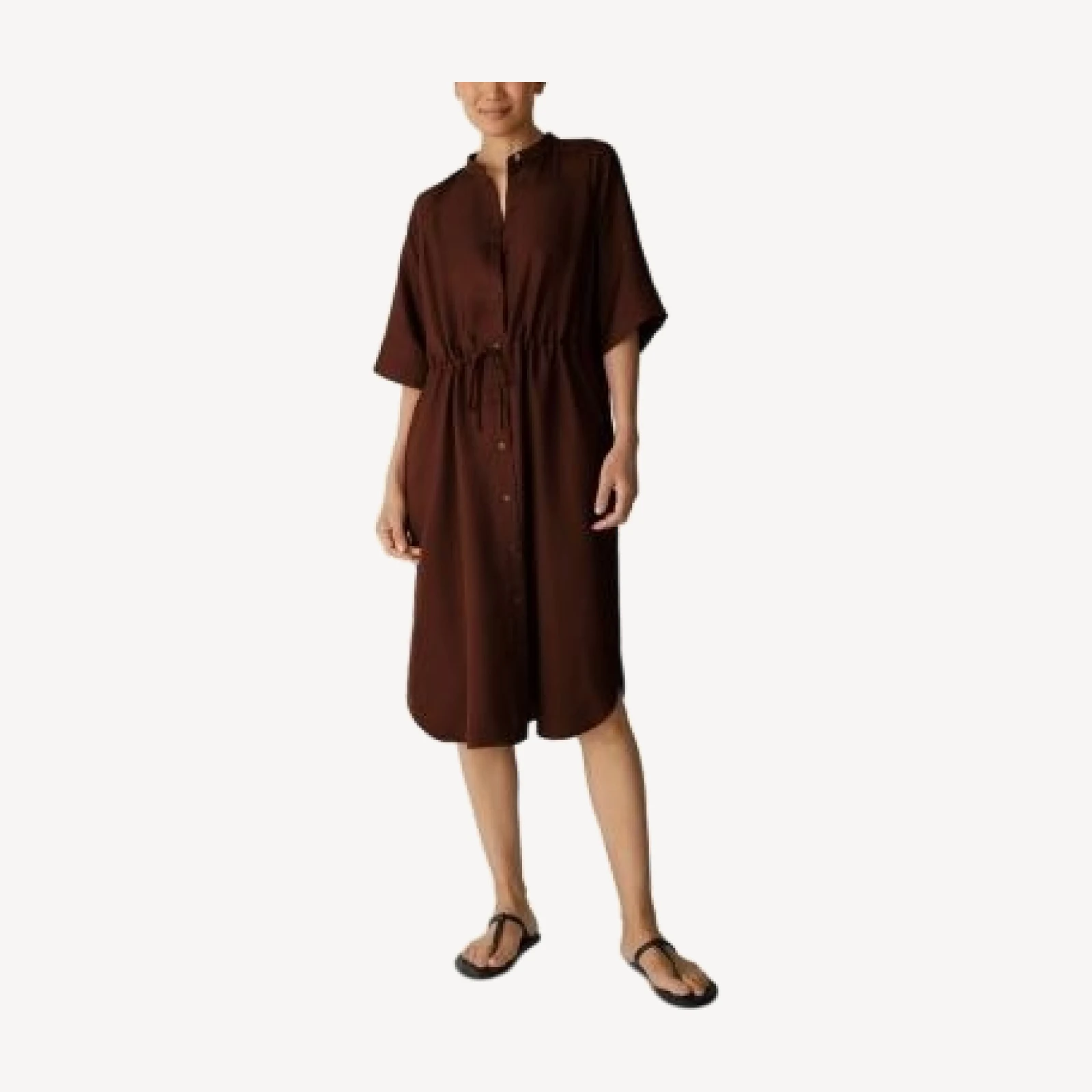 Eileen Fisher Silk Mandarin Collar Drawstring Waist Dress