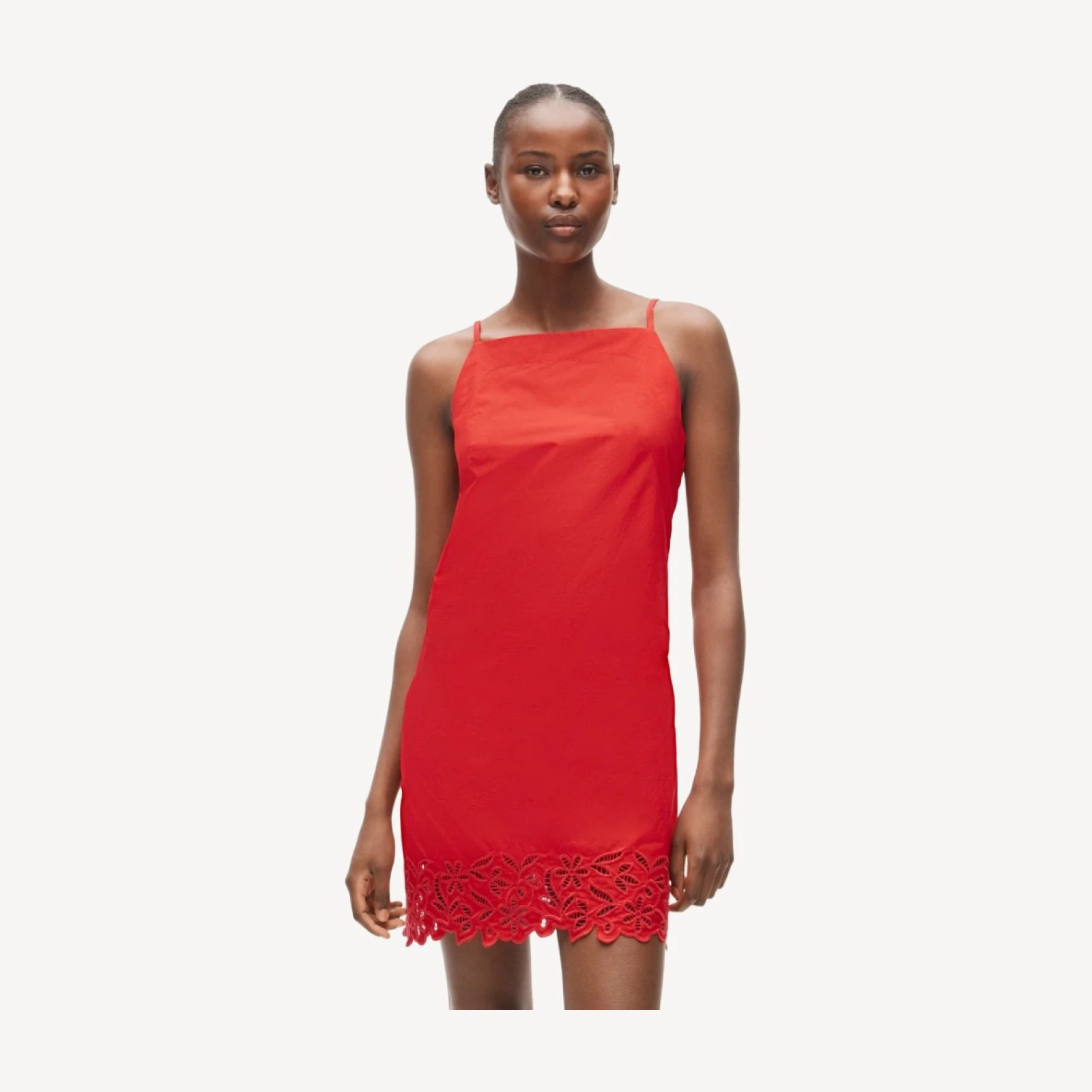 High-squareneck mini dress in cotton poplin