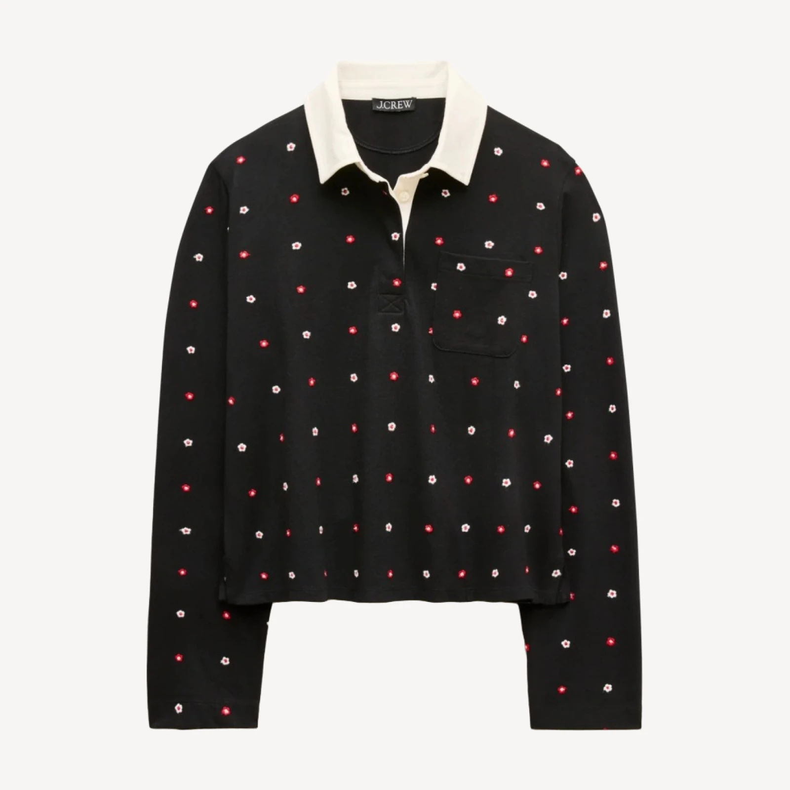 Boyfriend jersey rugby shirt with floral embroidery