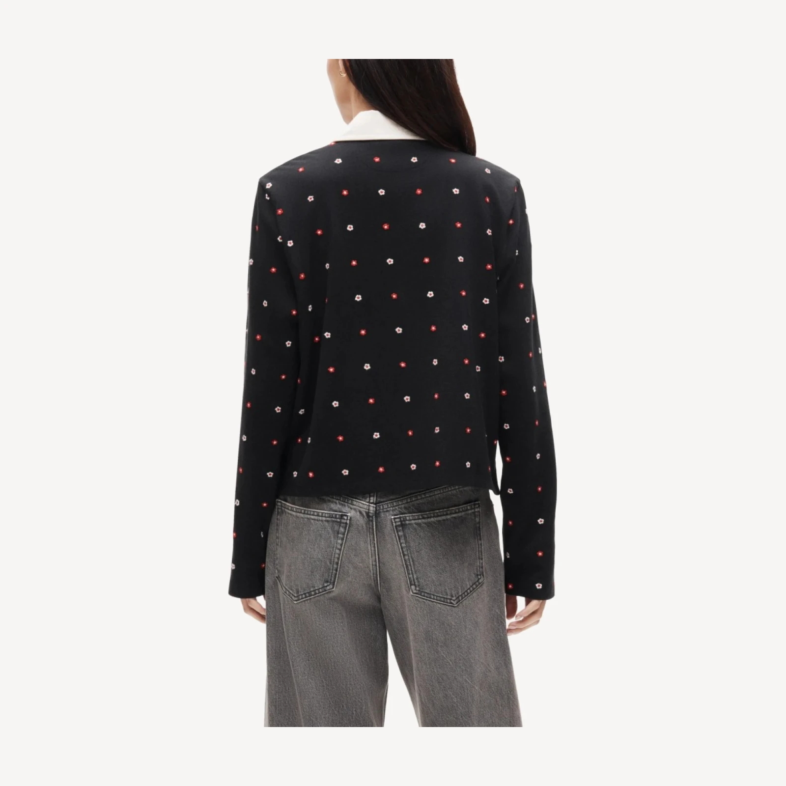 Boyfriend jersey rugby shirt with floral embroidery