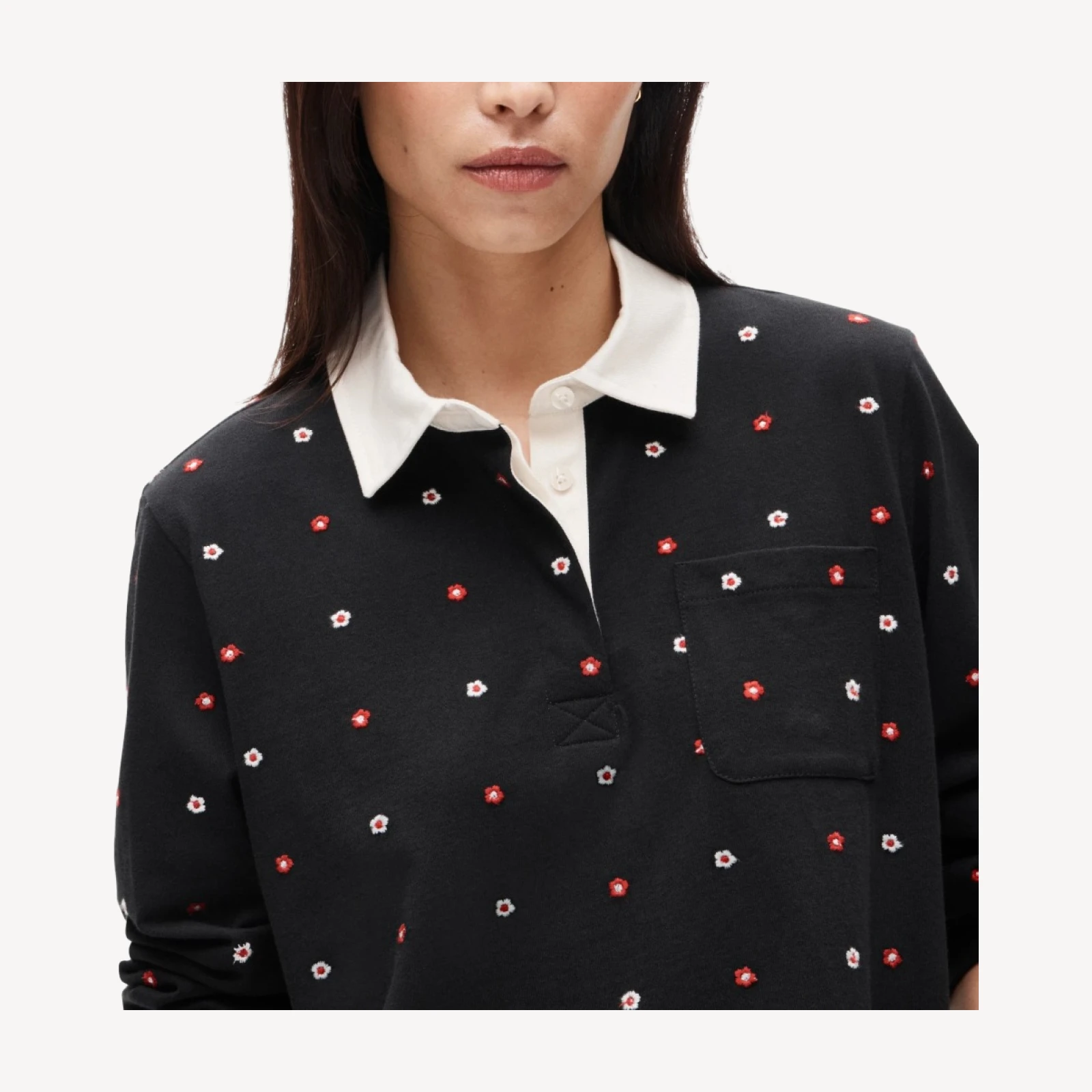 Boyfriend jersey rugby shirt with floral embroidery