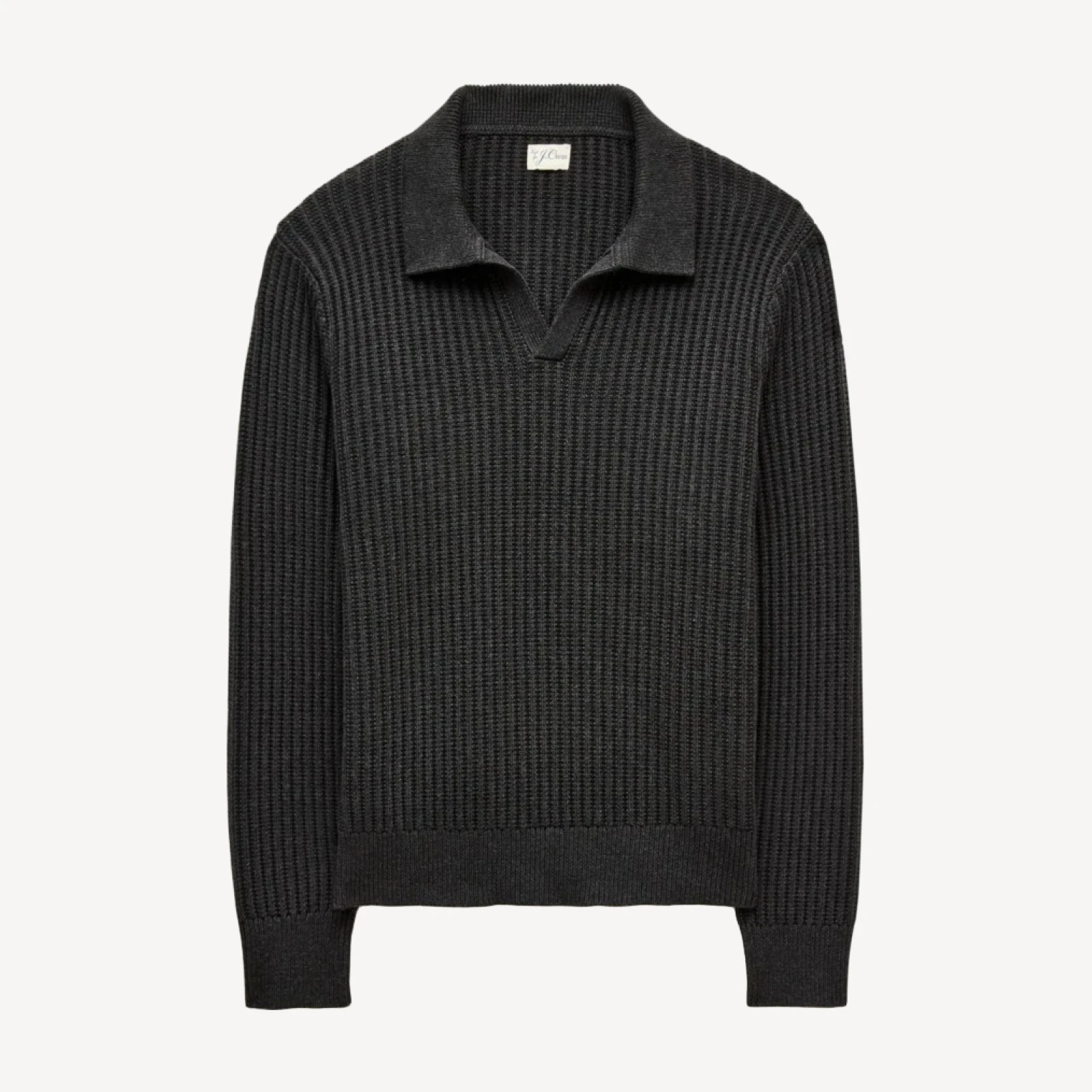 Fisherman-rib johnny-collar sweater in cotton