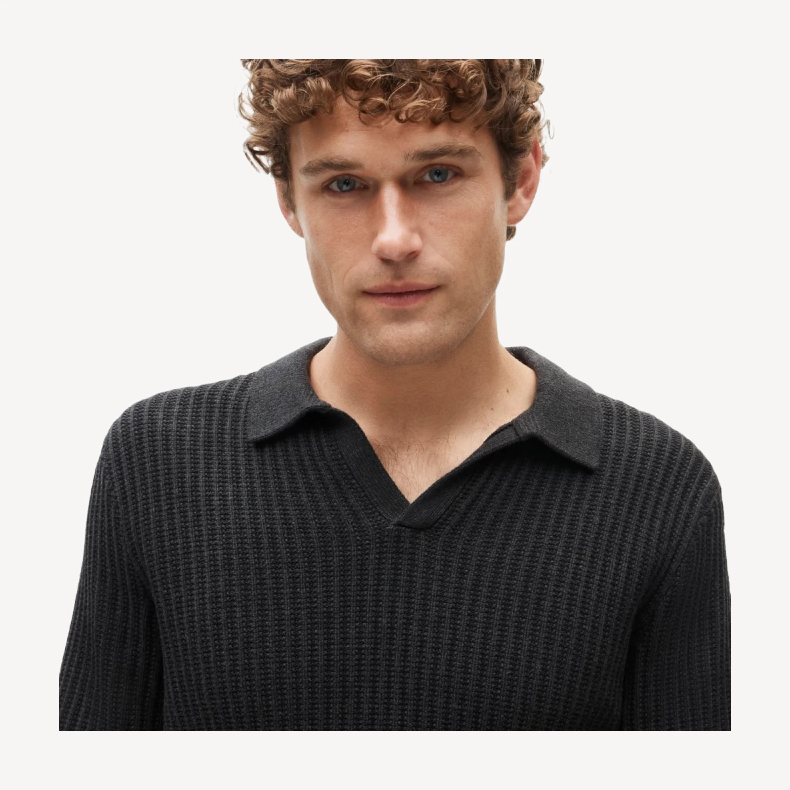 Fisherman-rib johnny-collar sweater in cotton