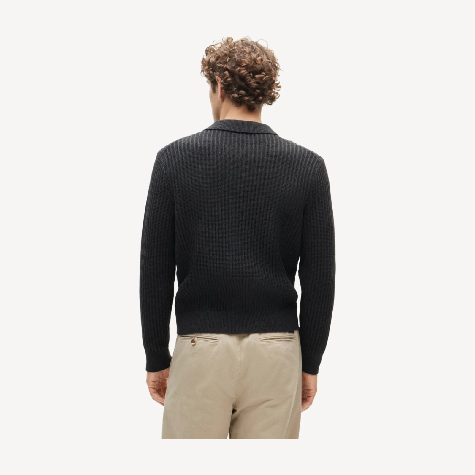 Fisherman-rib johnny-collar sweater in cotton