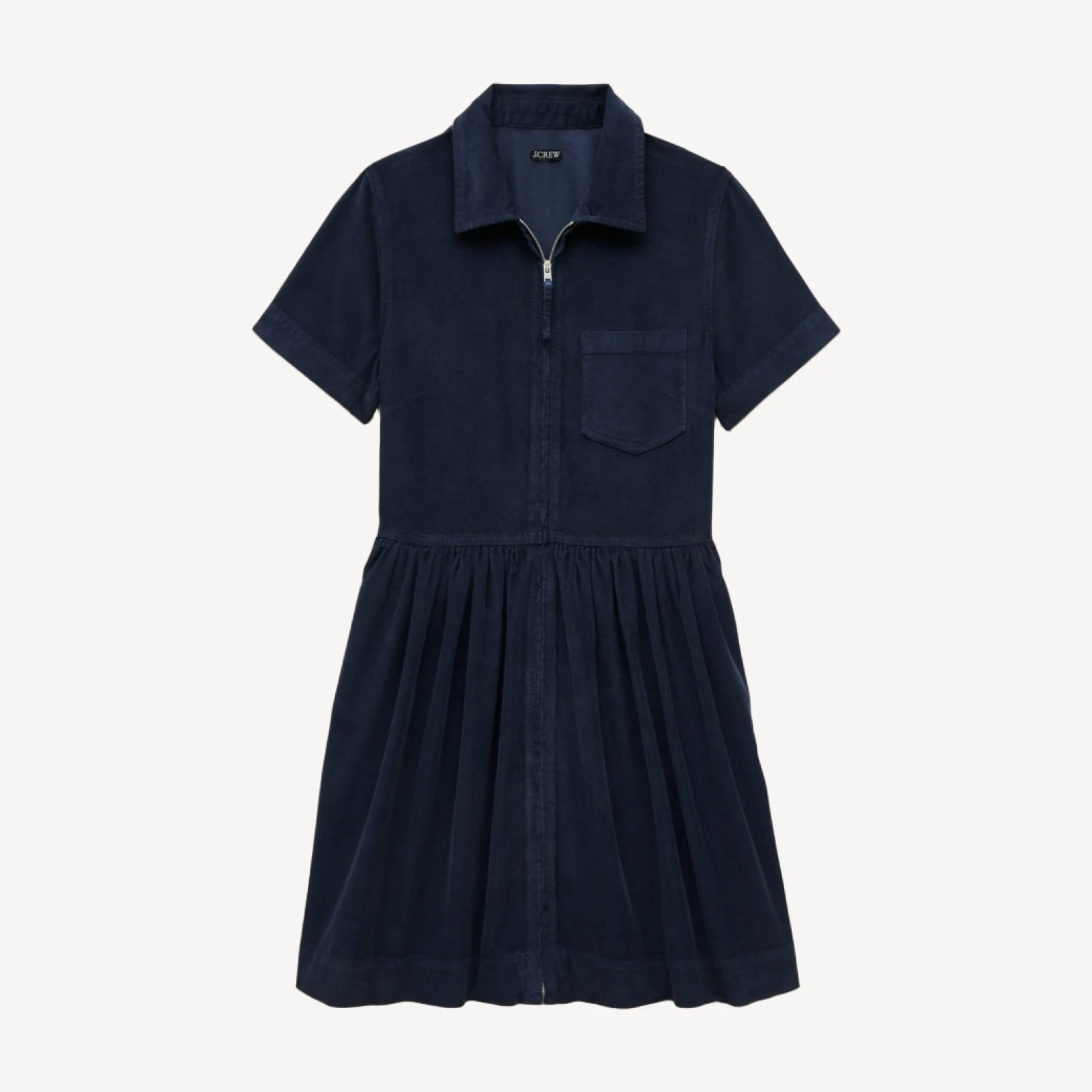 Mini zip-up shirt-dress in lightweight corduroy