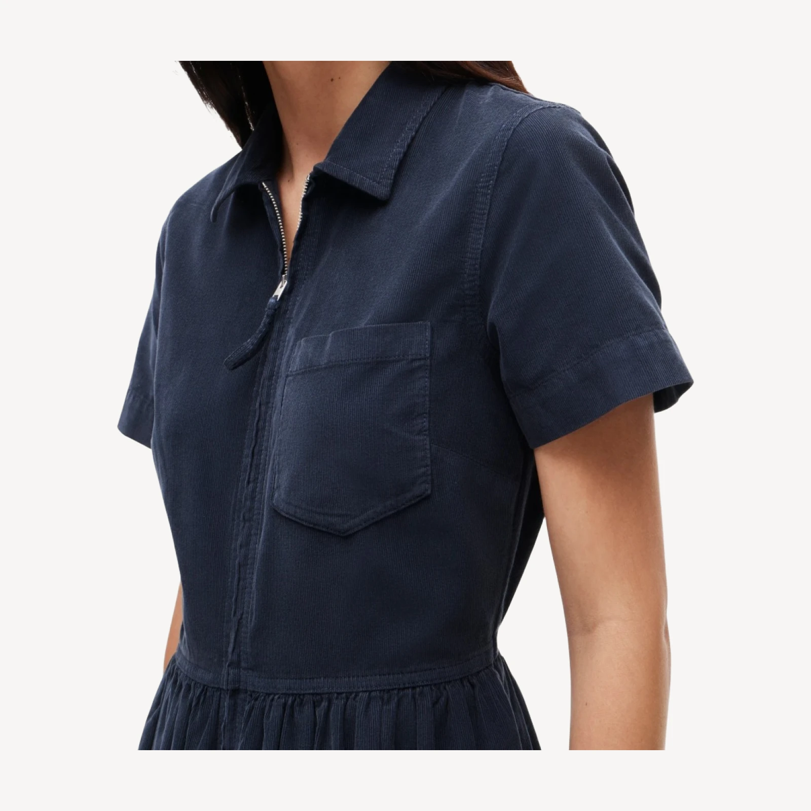 Mini zip-up shirt-dress in lightweight corduroy