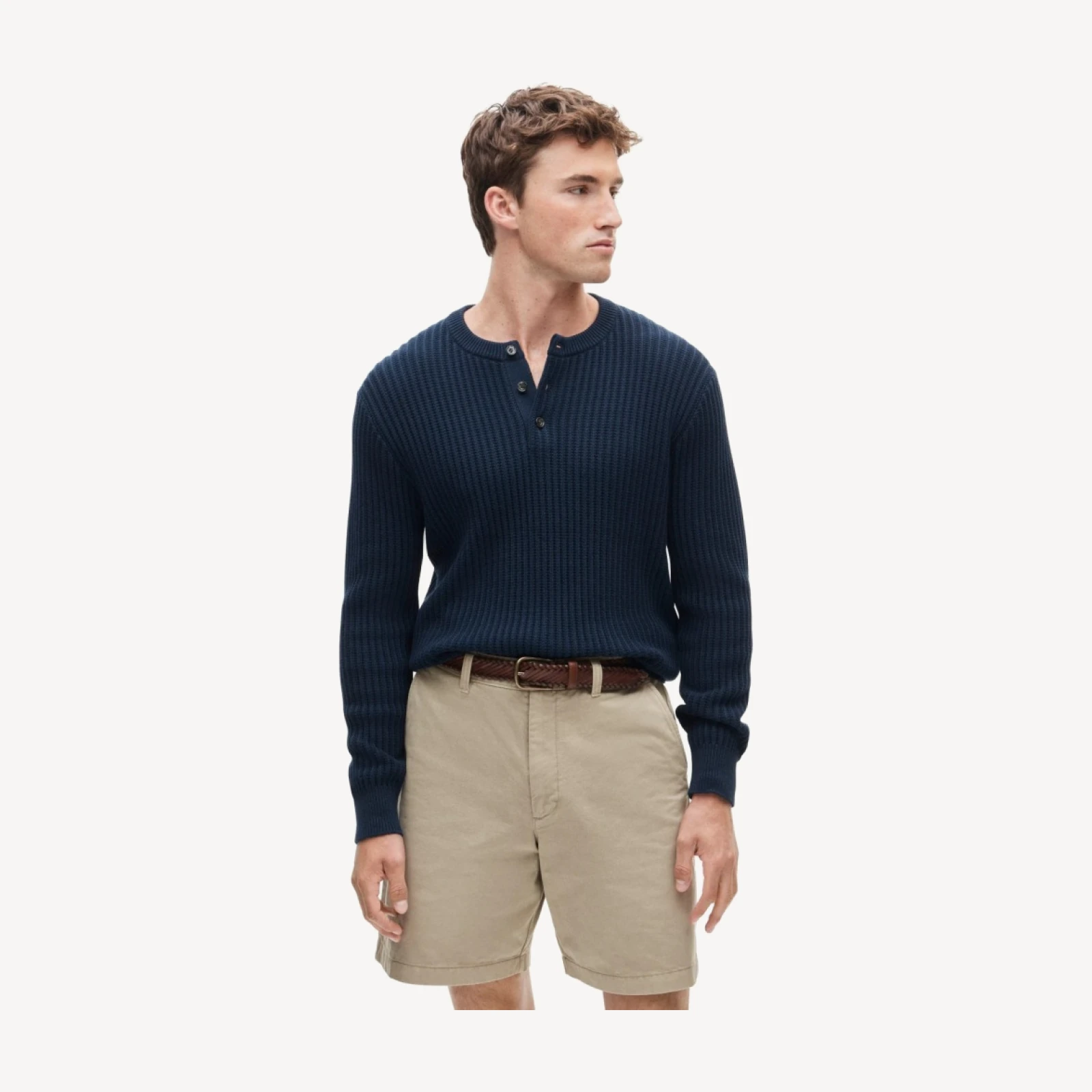 Fisherman-rib henley sweater in cotton