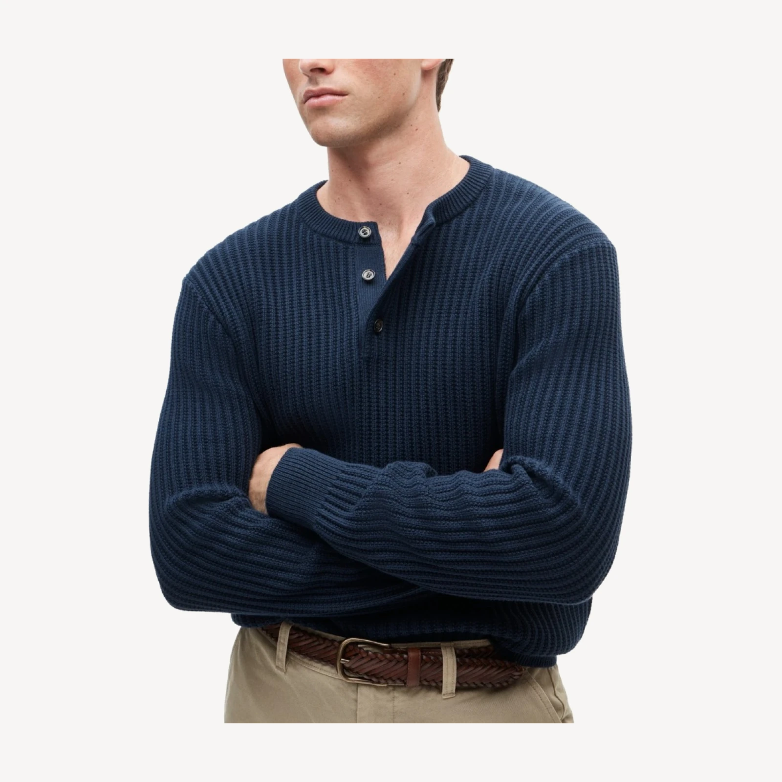 Fisherman-rib henley sweater in cotton