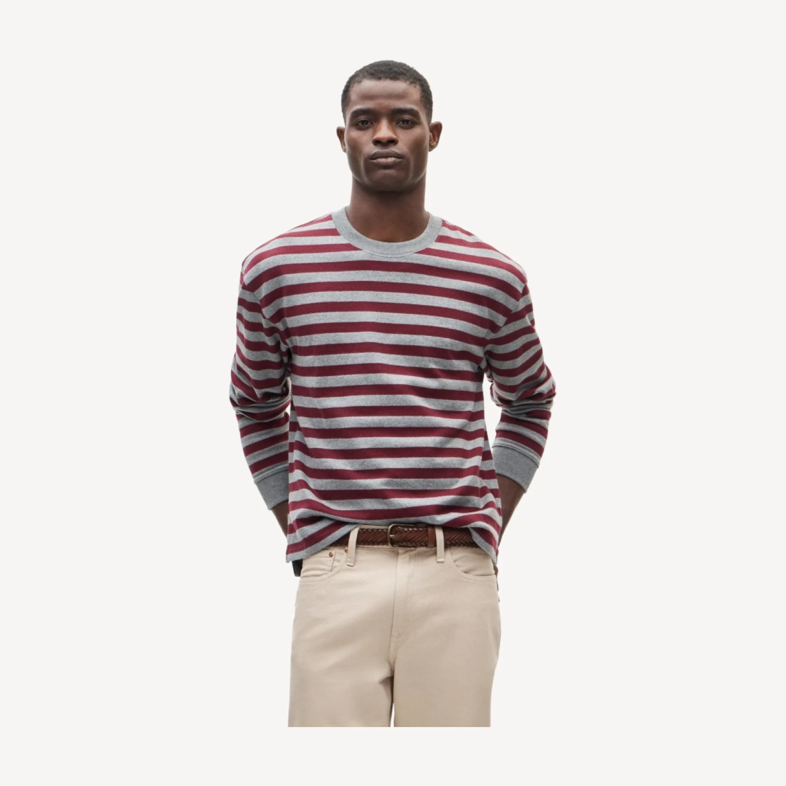 Long-sleeve crewneck in striped maritime jersey