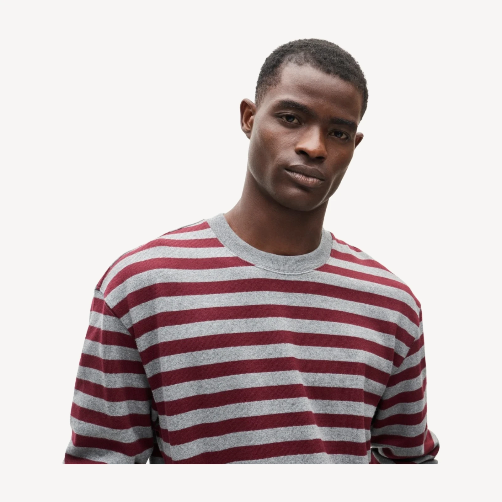 Long-sleeve crewneck in striped maritime jersey