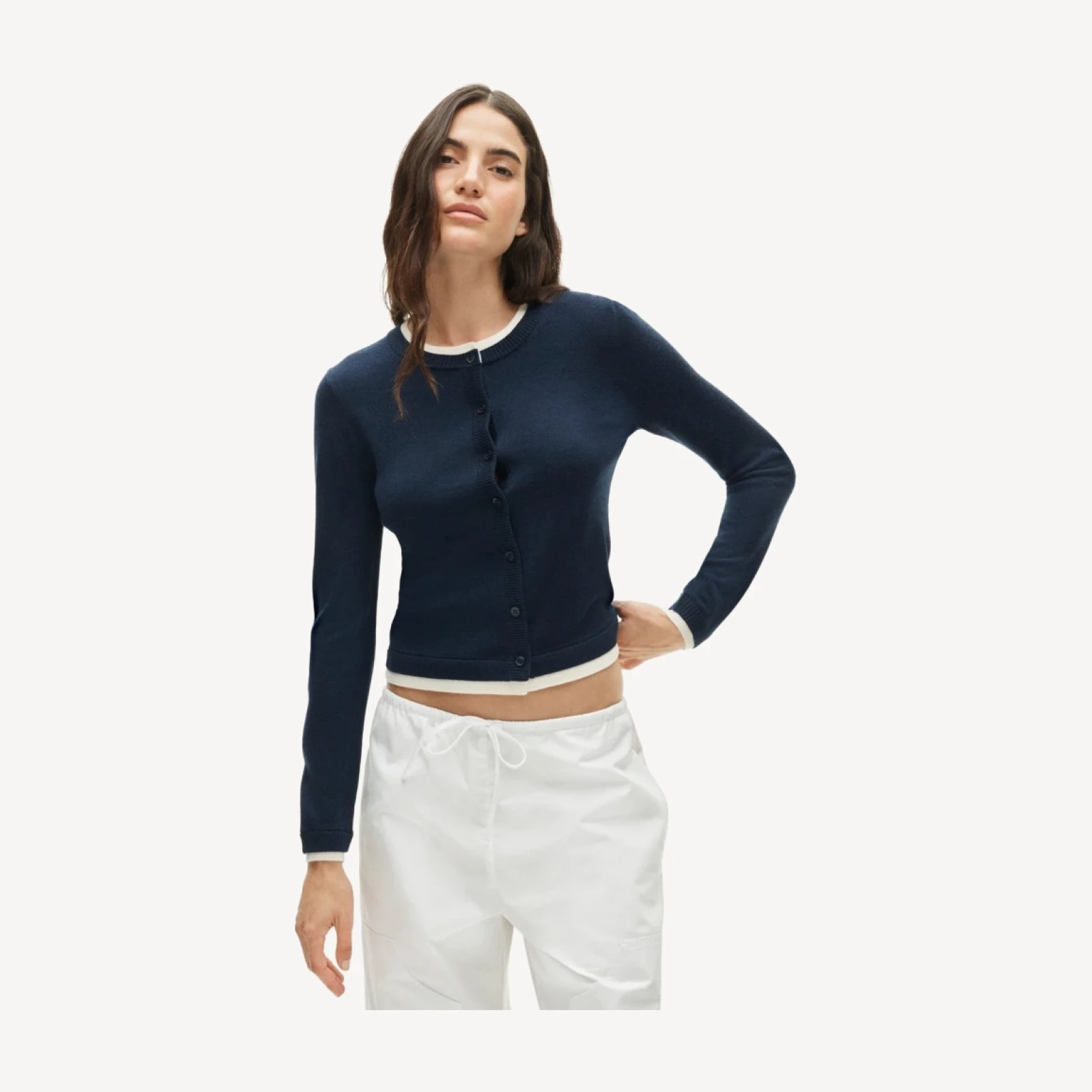 Double-layer cardigan in merino wool