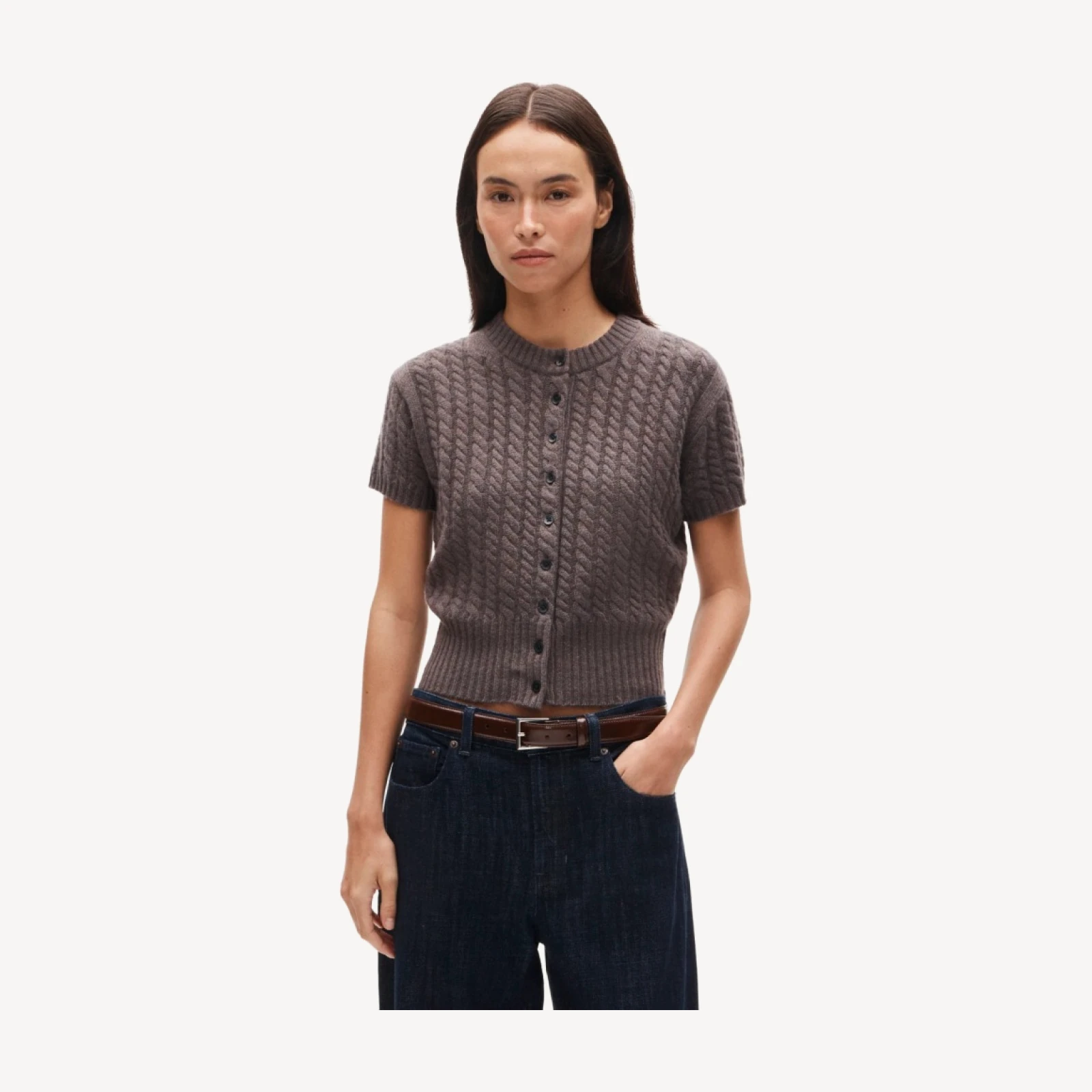 Cashmere short-sleeve cable-knit cardigan
