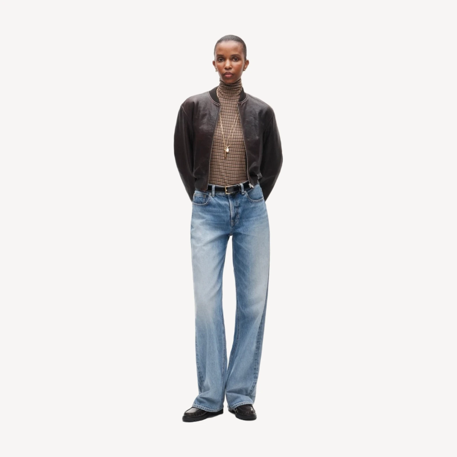 Feather jersey turtleneck in plaid