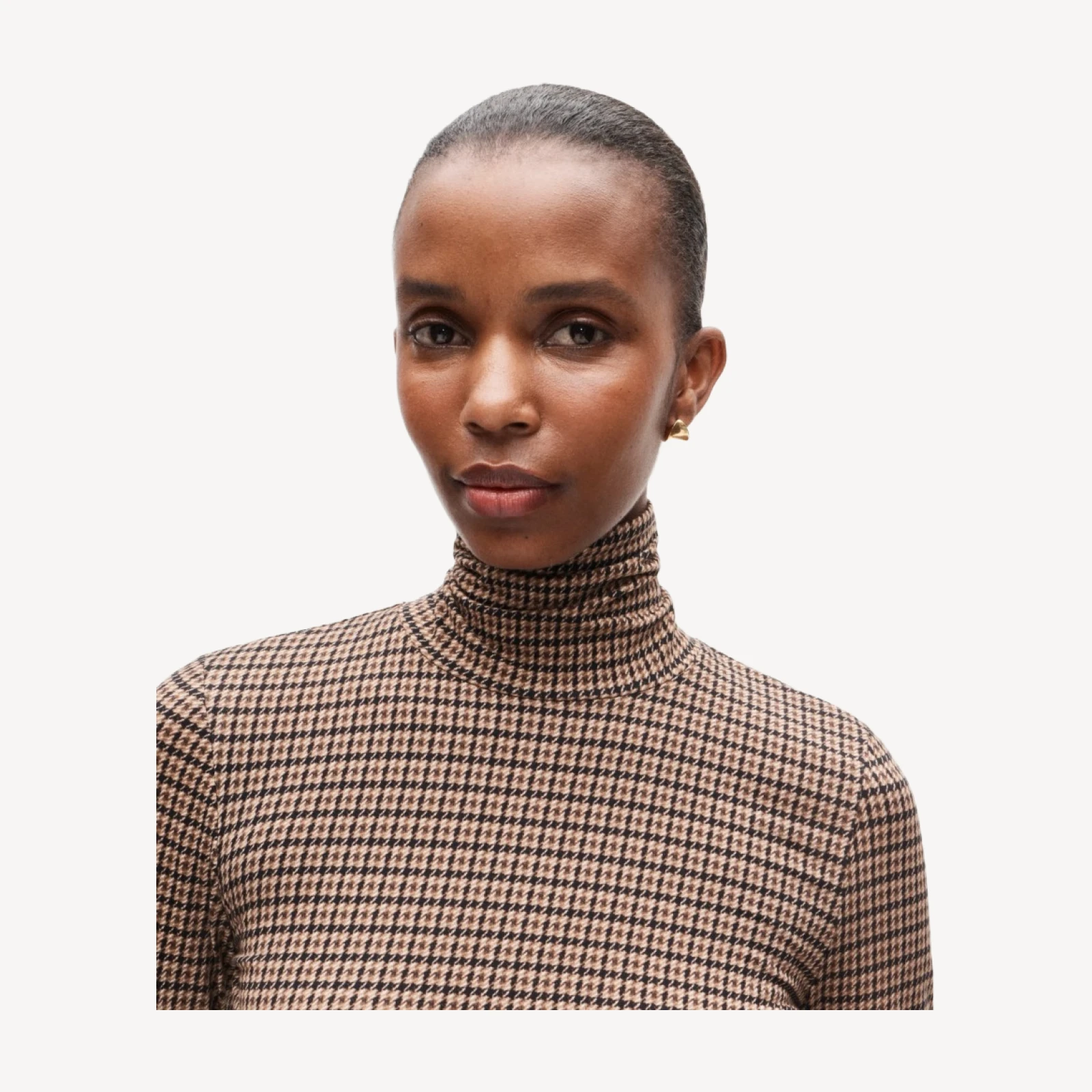 Feather jersey turtleneck in plaid