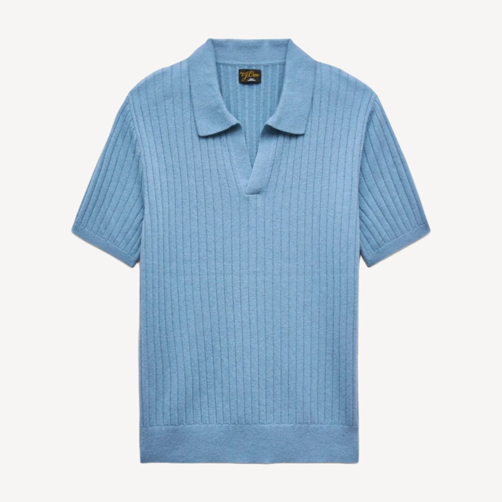 Short-sleeve cashmere ribbed johnny-collar sweater-polo