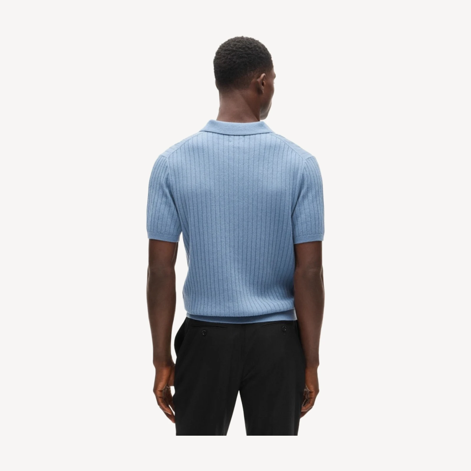 Short-sleeve cashmere ribbed johnny-collar sweater-polo