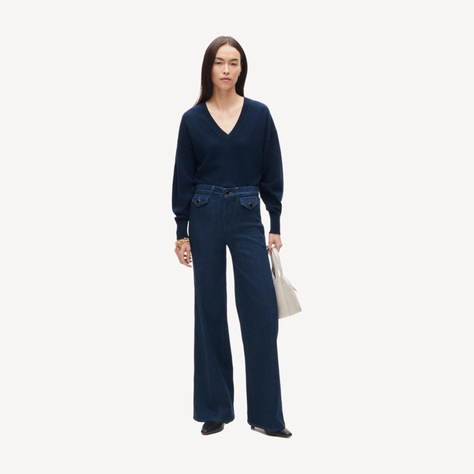 Denim trouser jean with flap pockets