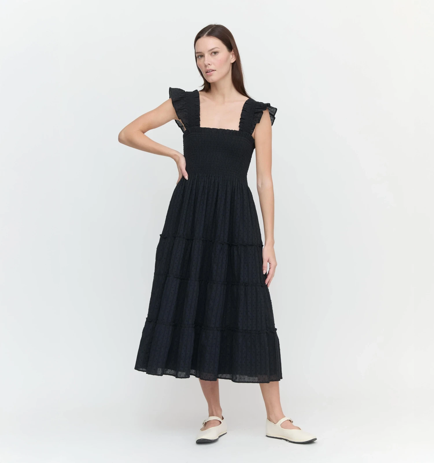 The Ellie Nap Dress - Black Linear Swiss Dot