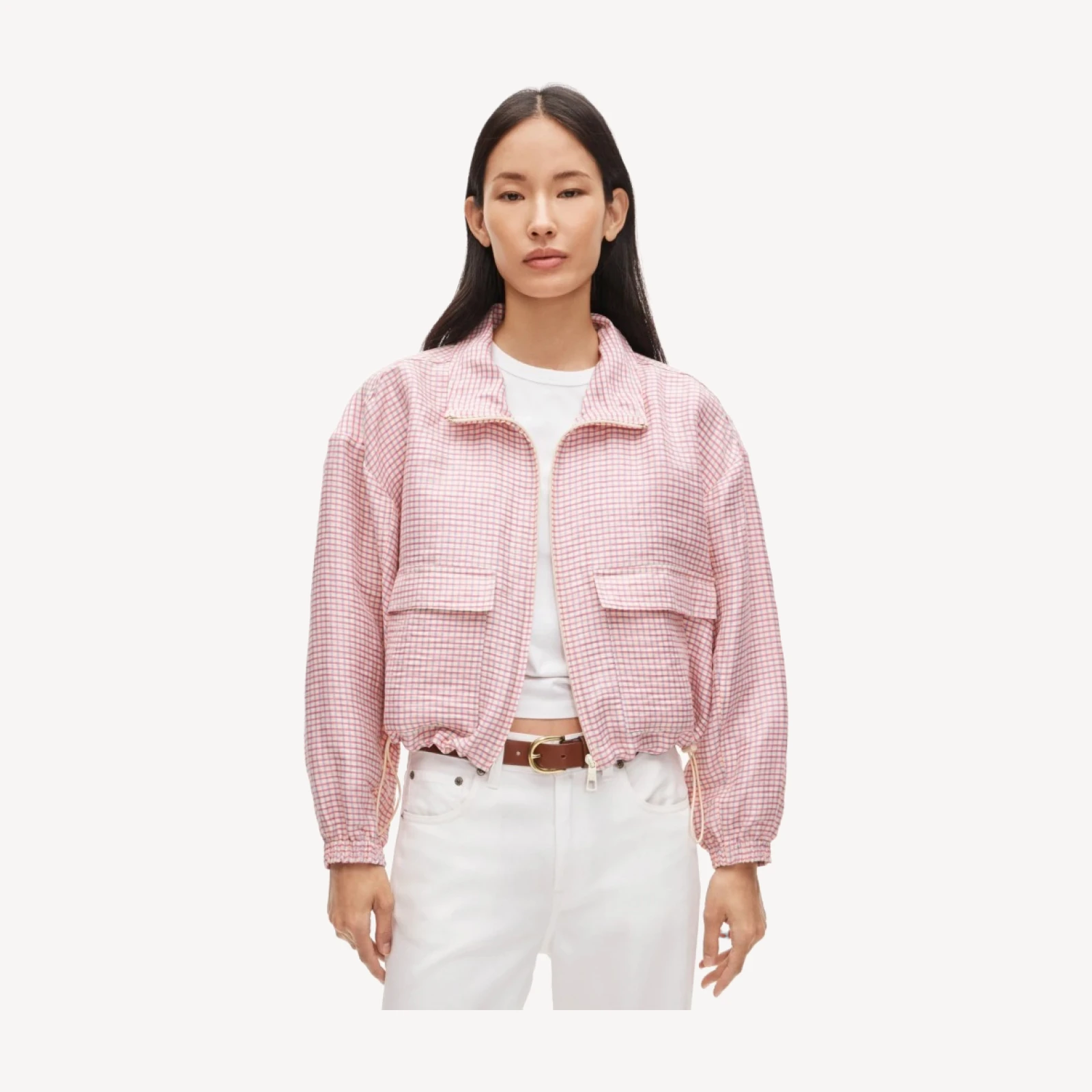 Windbreaker in plaid linen blend