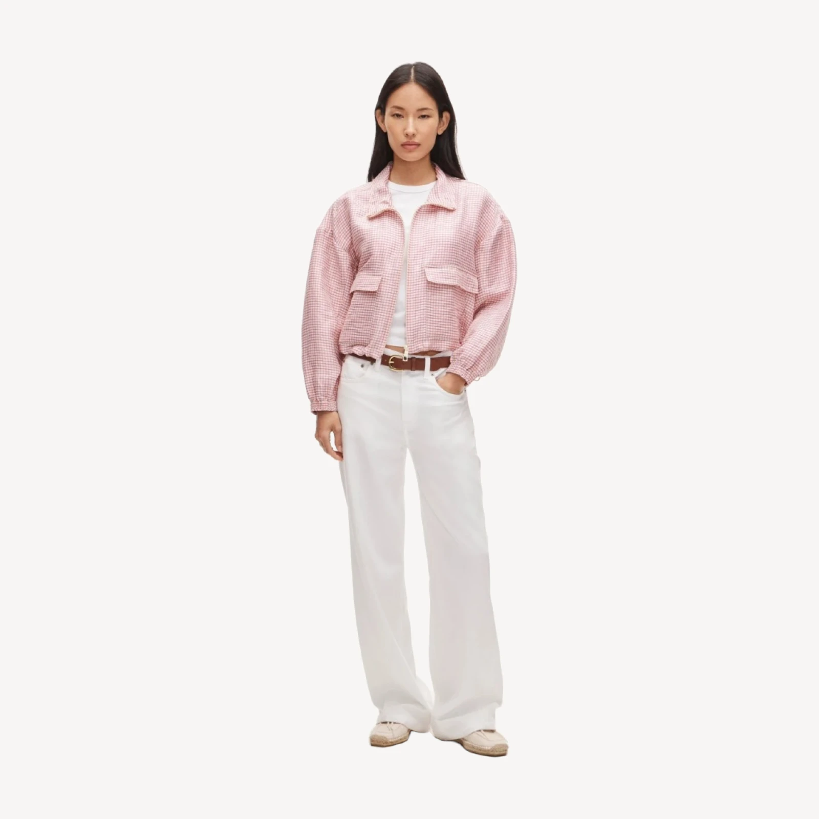 Windbreaker in plaid linen blend