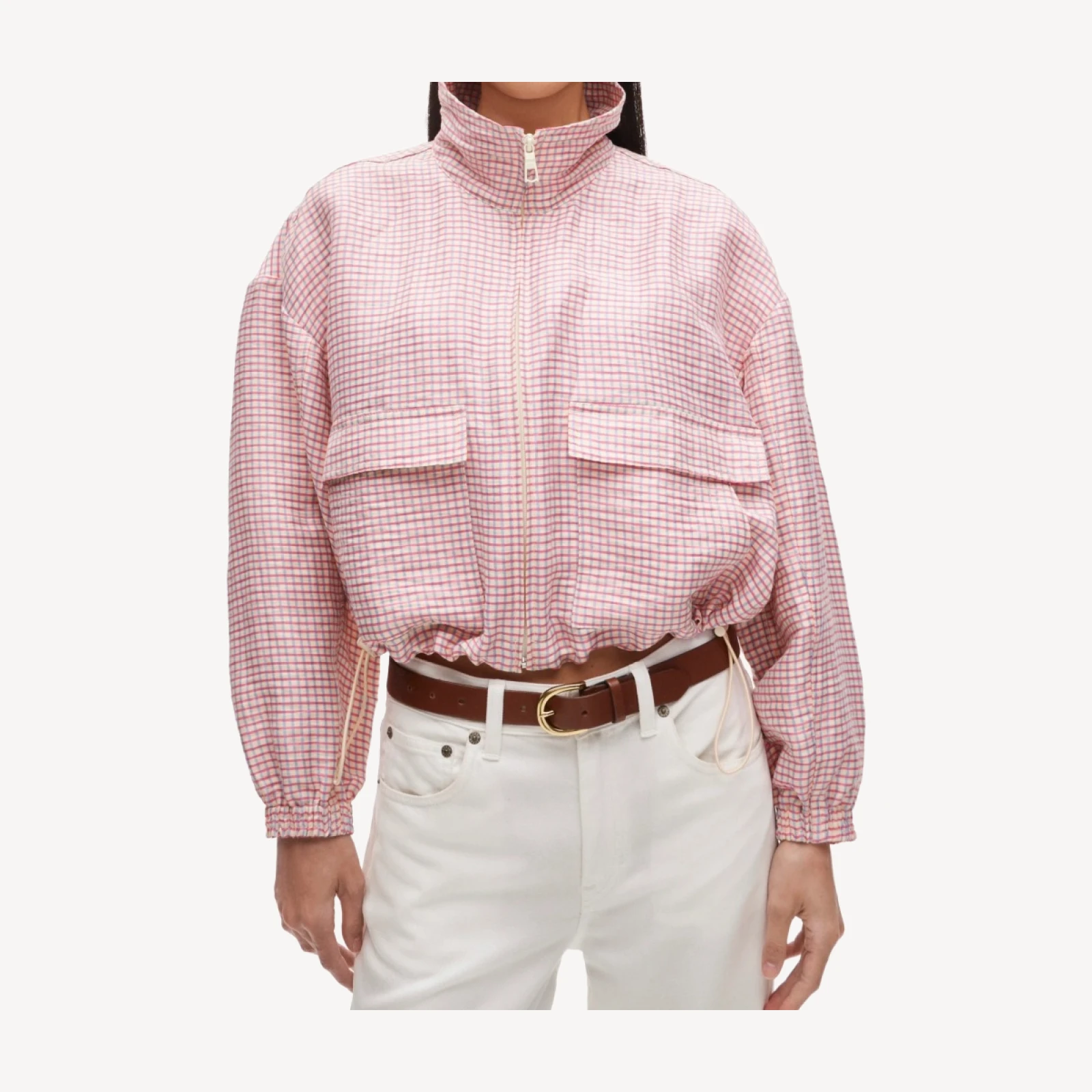 Windbreaker in plaid linen blend