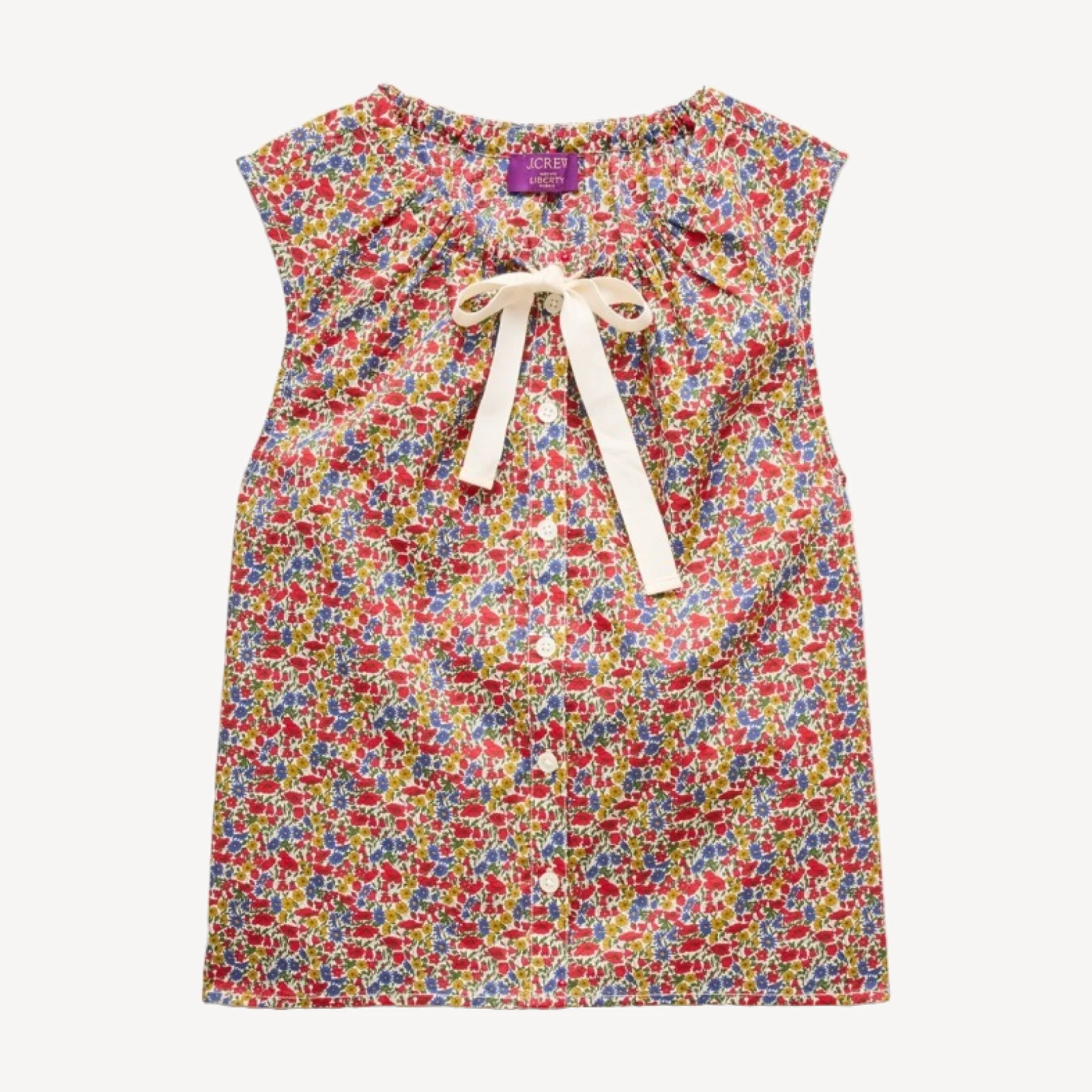 Tie-neck button-up tank top in Liberty® floral fabric