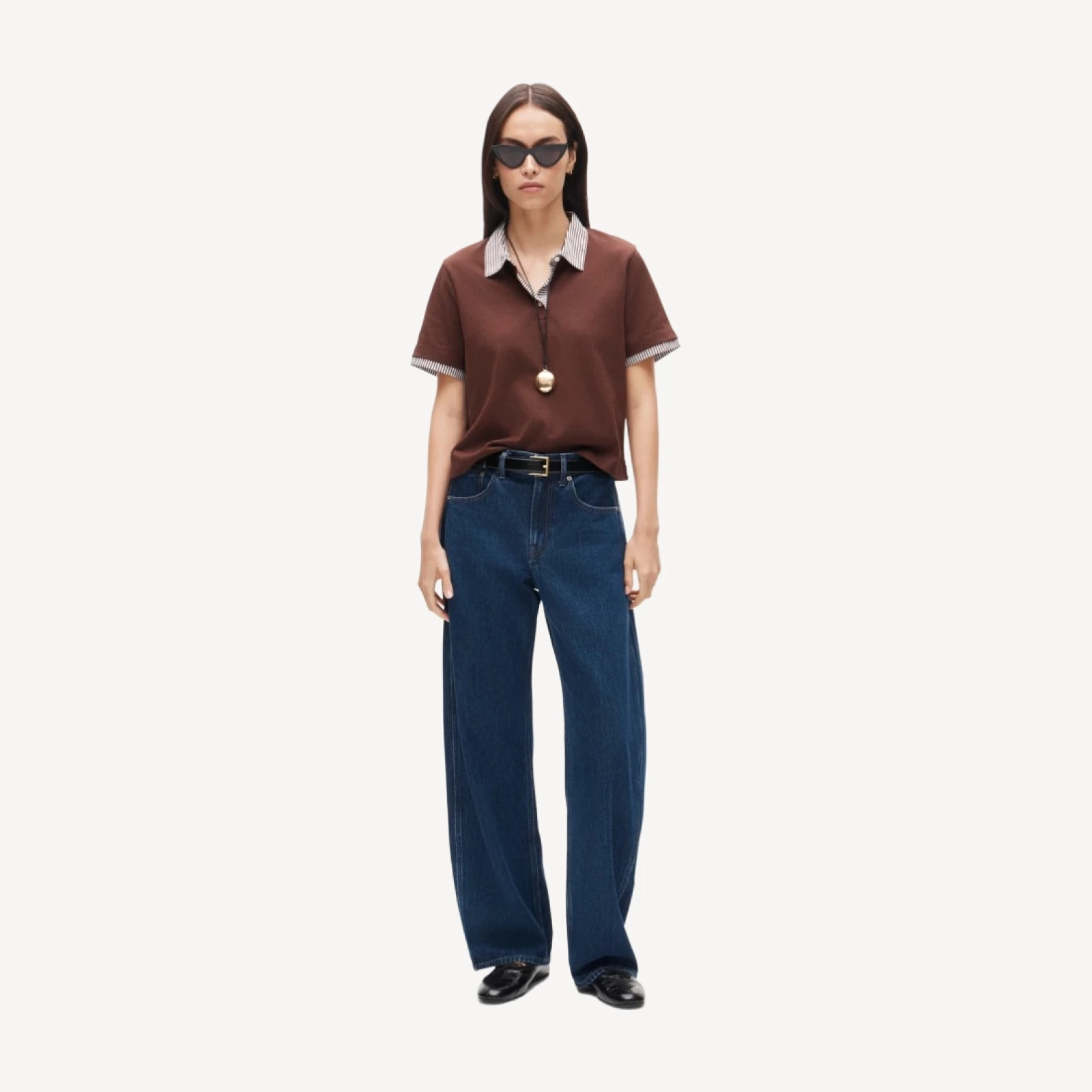 Poplin-collar polo in mariner cotton