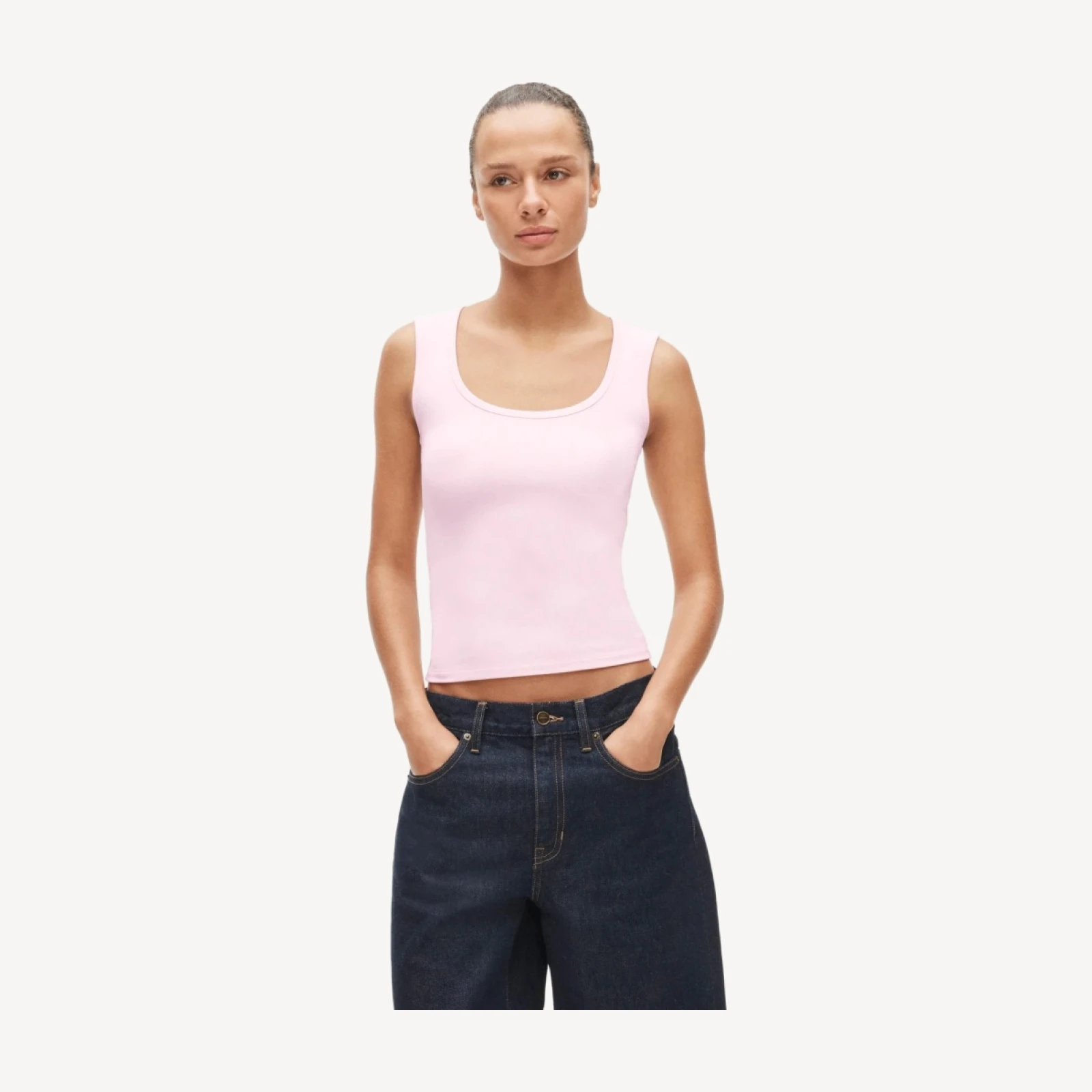 Refined rib scoopneck tank top
