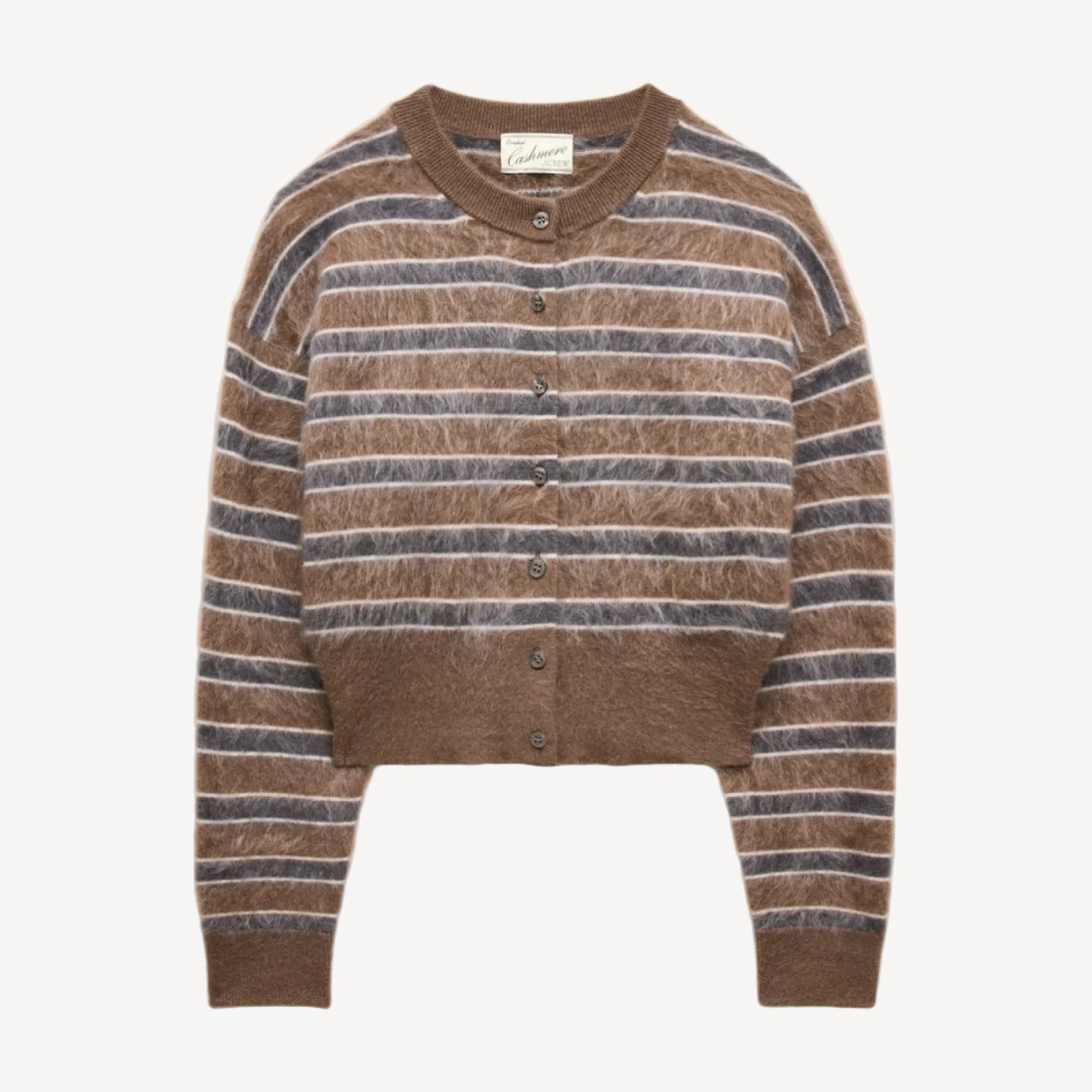 Brushed cashmere waisted cardigan in stripe
