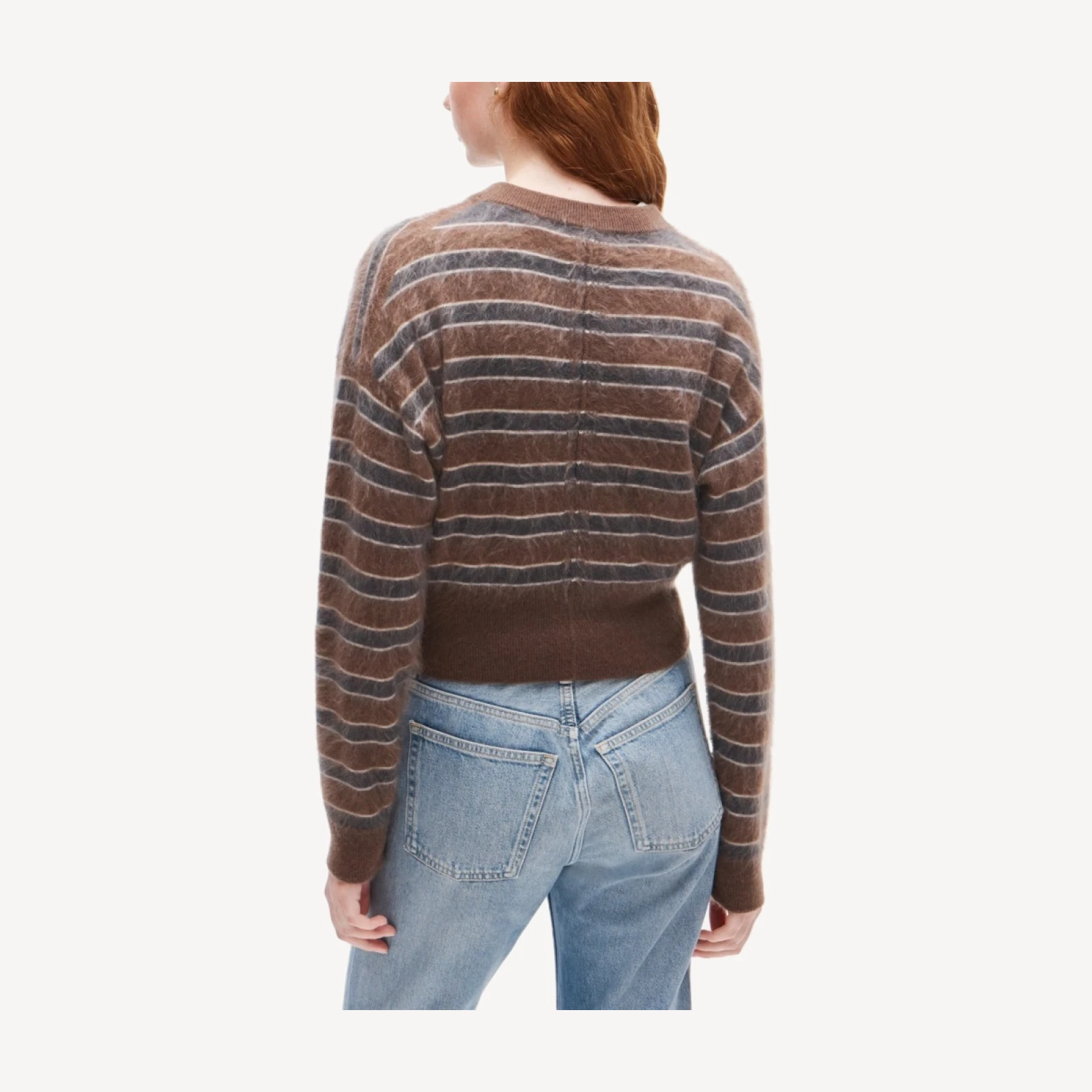 Brushed cashmere waisted cardigan in stripe