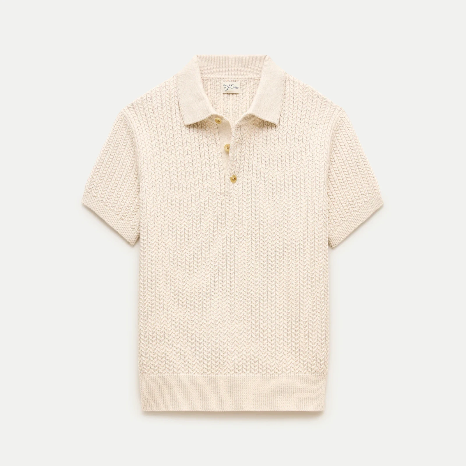 Short-sleeve cable-knit cotton sweater-polo