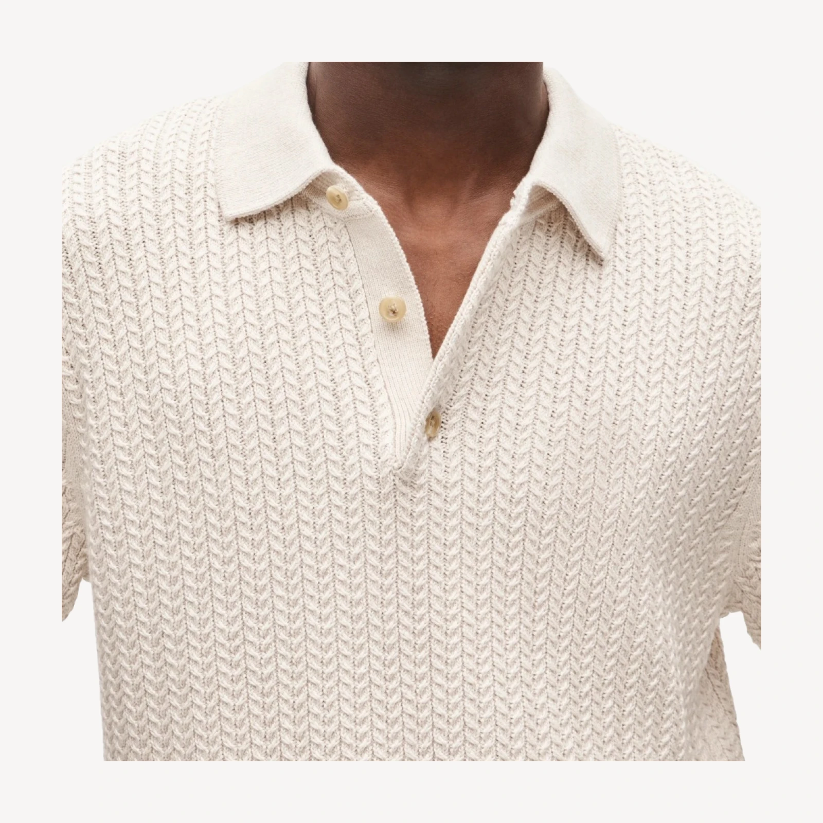 Short-sleeve cable-knit cotton sweater-polo