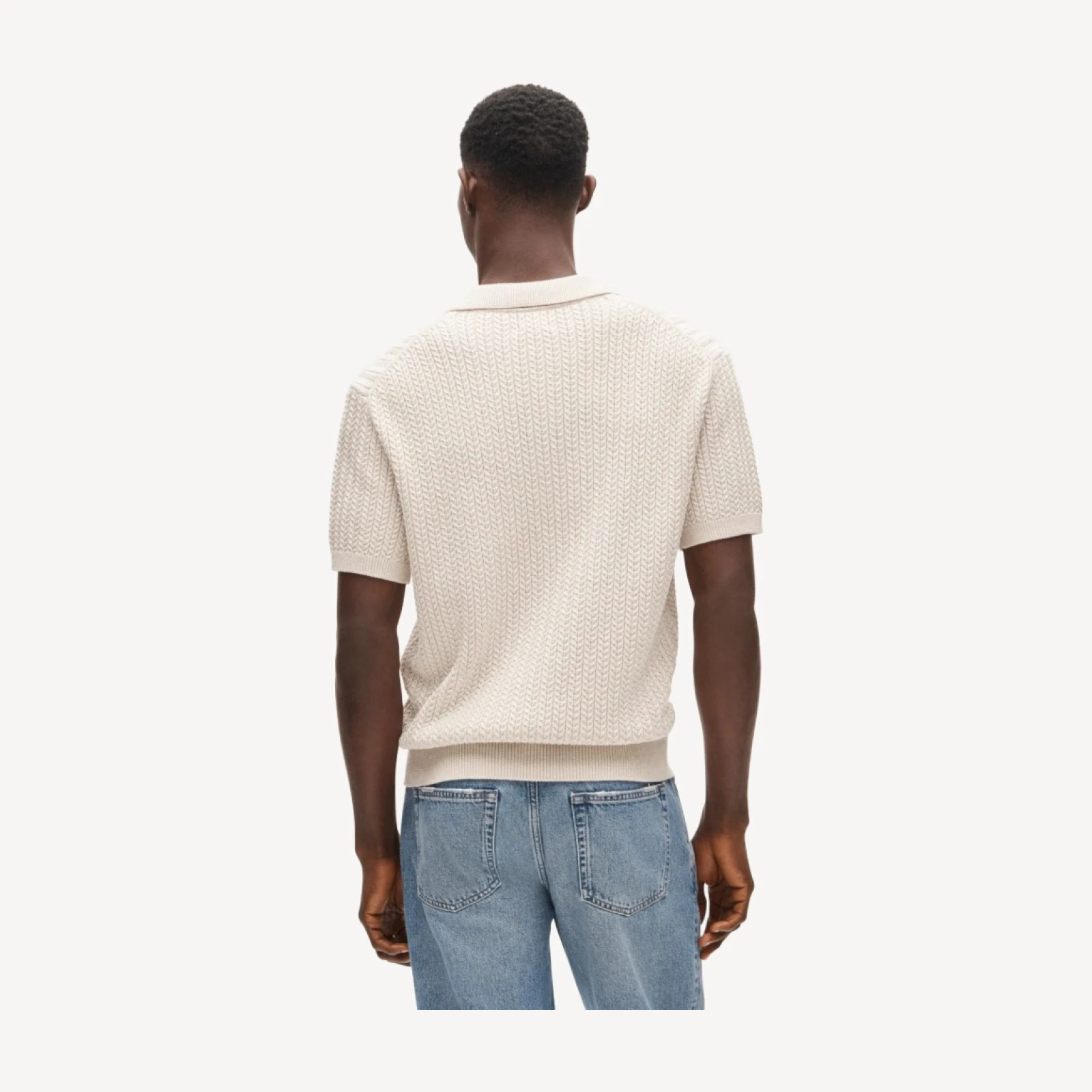 Short-sleeve cable-knit cotton sweater-polo