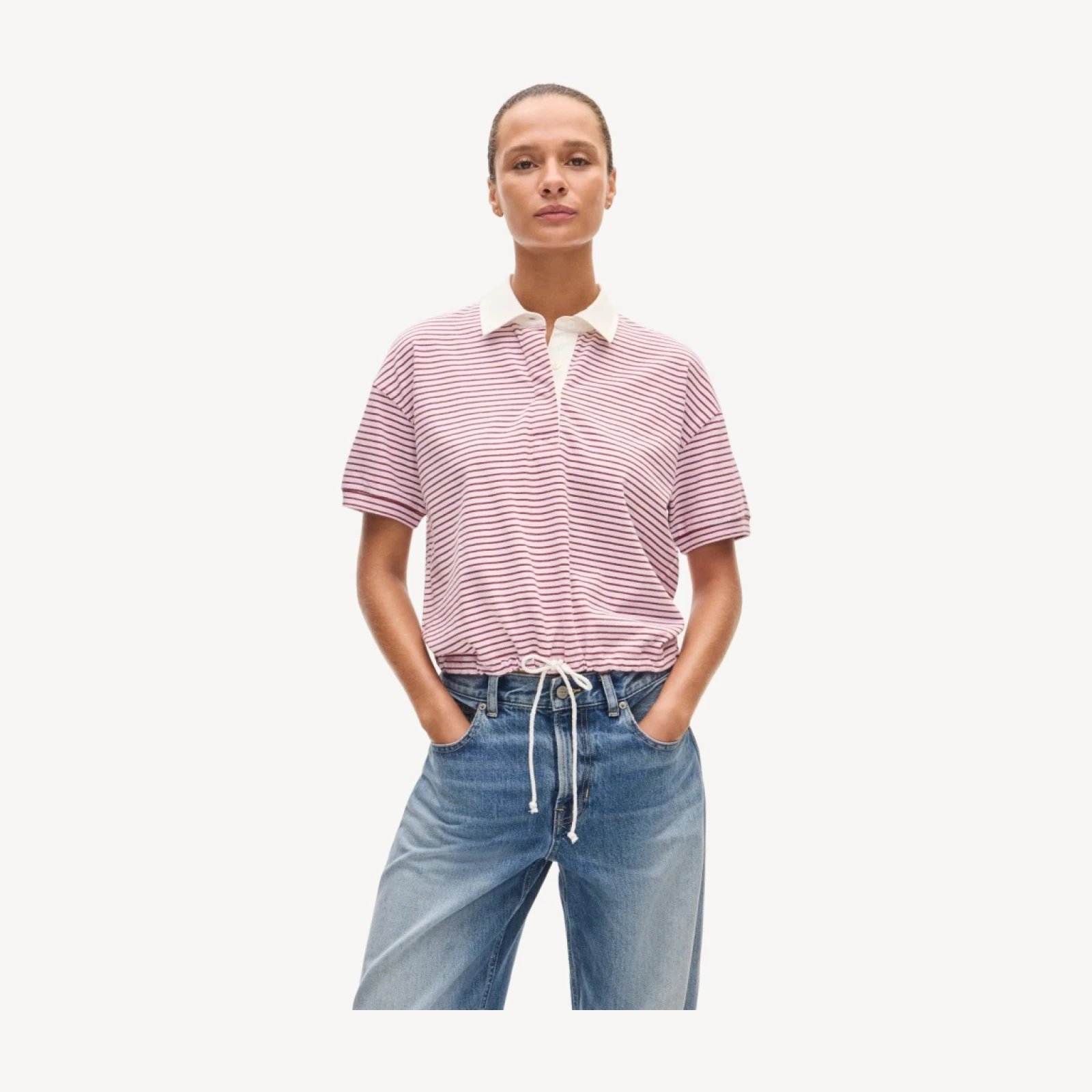 Boyfriend jersey drawstring-waist polo shirt in stripe