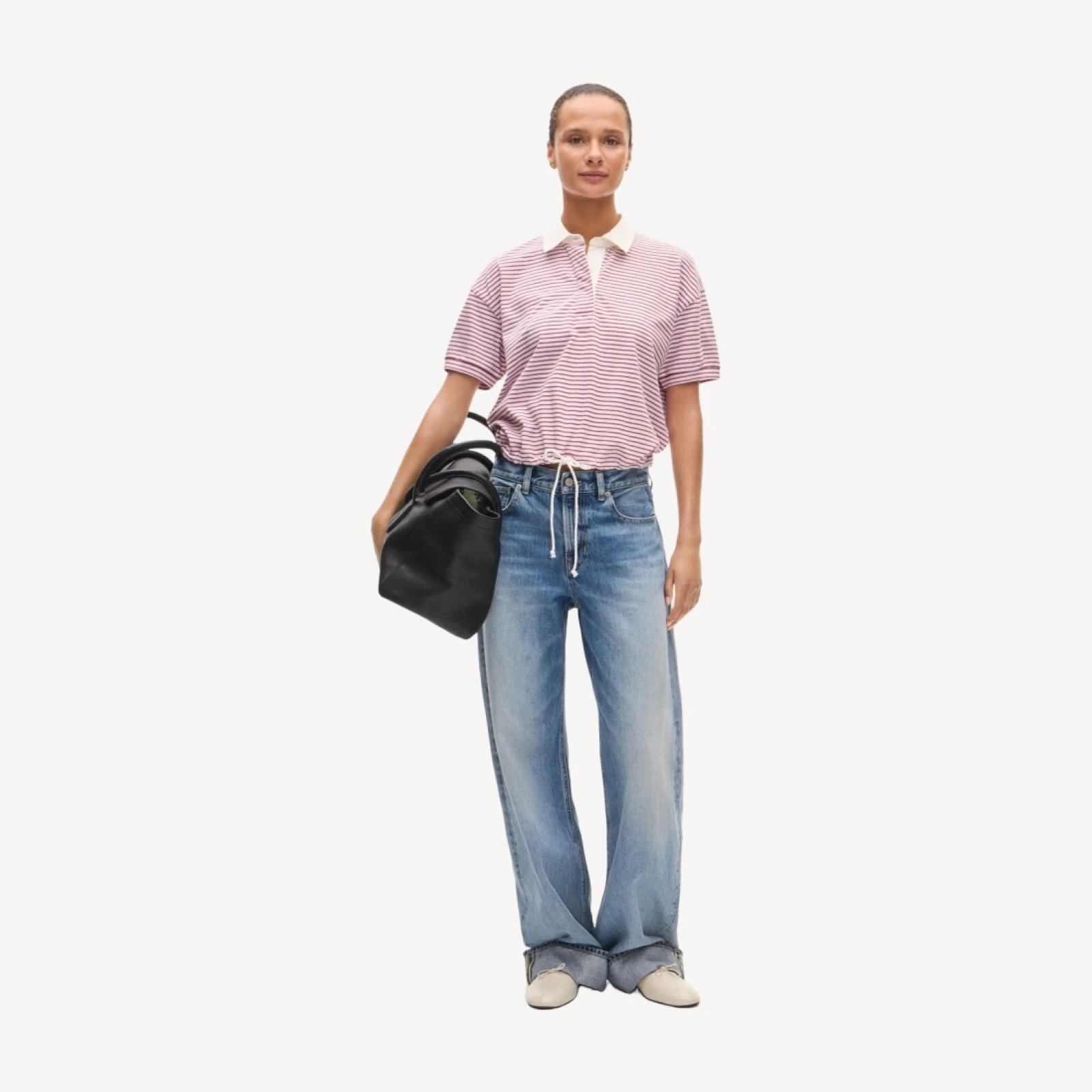 Boyfriend jersey drawstring-waist polo shirt in stripe