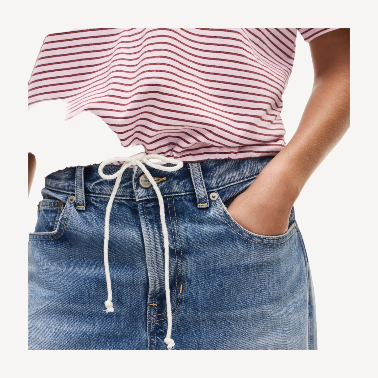 Boyfriend jersey drawstring-waist polo shirt in stripe